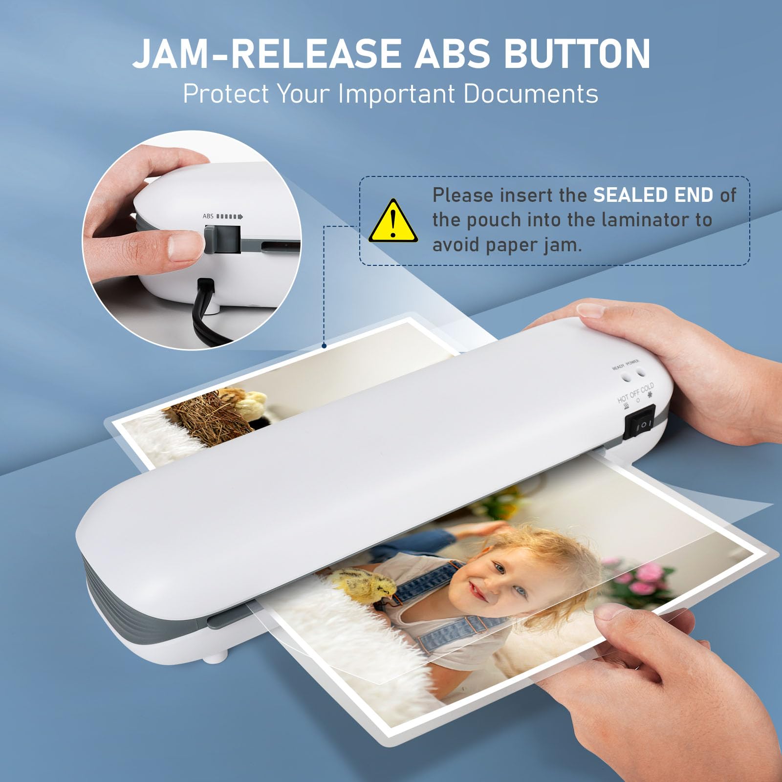 Laminator 9 Inch A4 Laminator Machine, Desktop Thermal Laminator Never Jam 45 Laminating Pouches with Paper Trimmer, Fast Warm-Up Home Office School Use, White