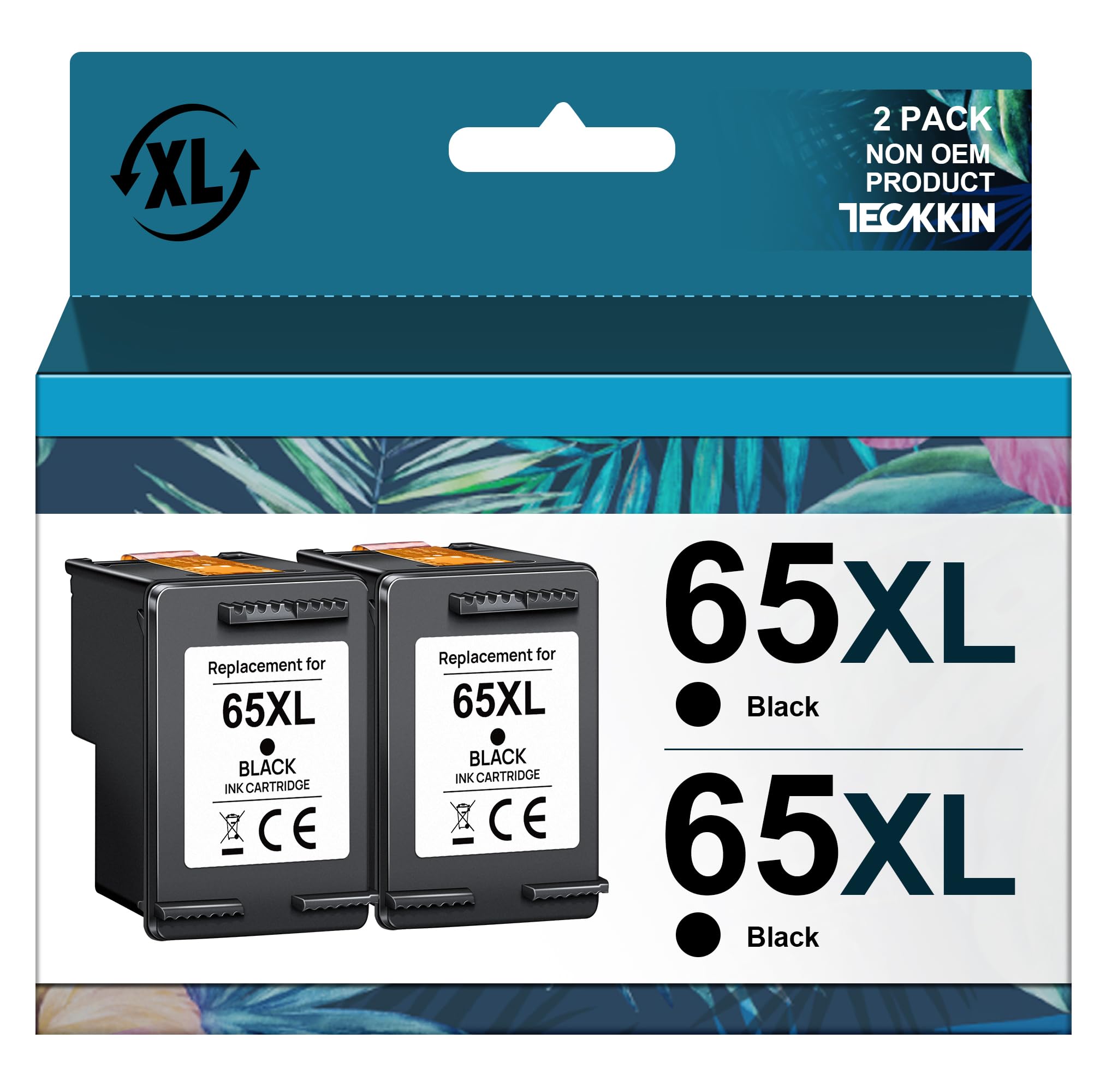 TECKKIN 65XL Black Ink Cartridge High Capacity Replacement for HP 65 Black Ink Cartridge for HP Deskjet 3755 3772 3700 3722 3752 2600 2622 2652 Envy 5055 5000 5070 5052 5014 Printer (2 Black Pack)