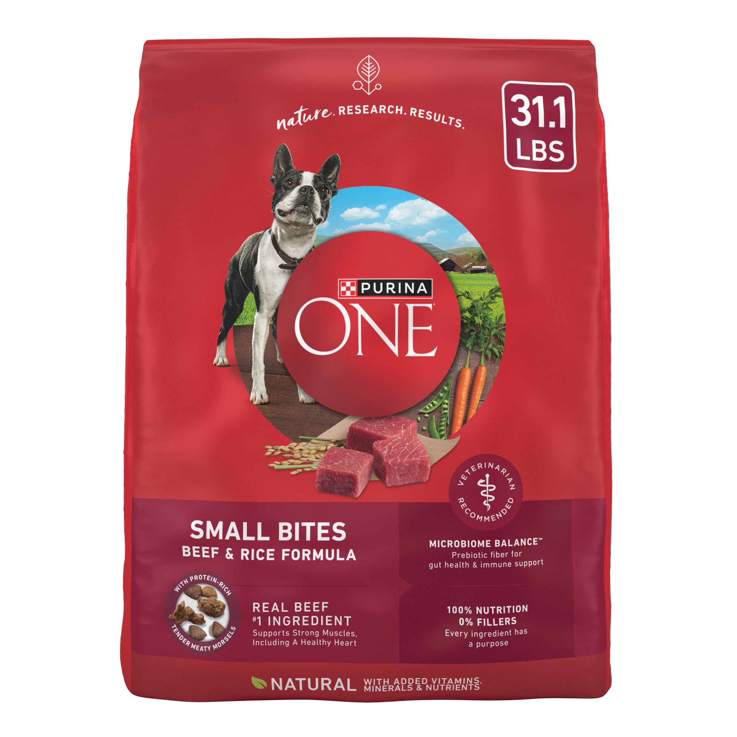 Purina ONE Small Bites Beef and Rice Formula Small High Protein Dry Dog Food Natural with Added Vitamins, Minerals and Nutrients - 31.1 lb. Bag