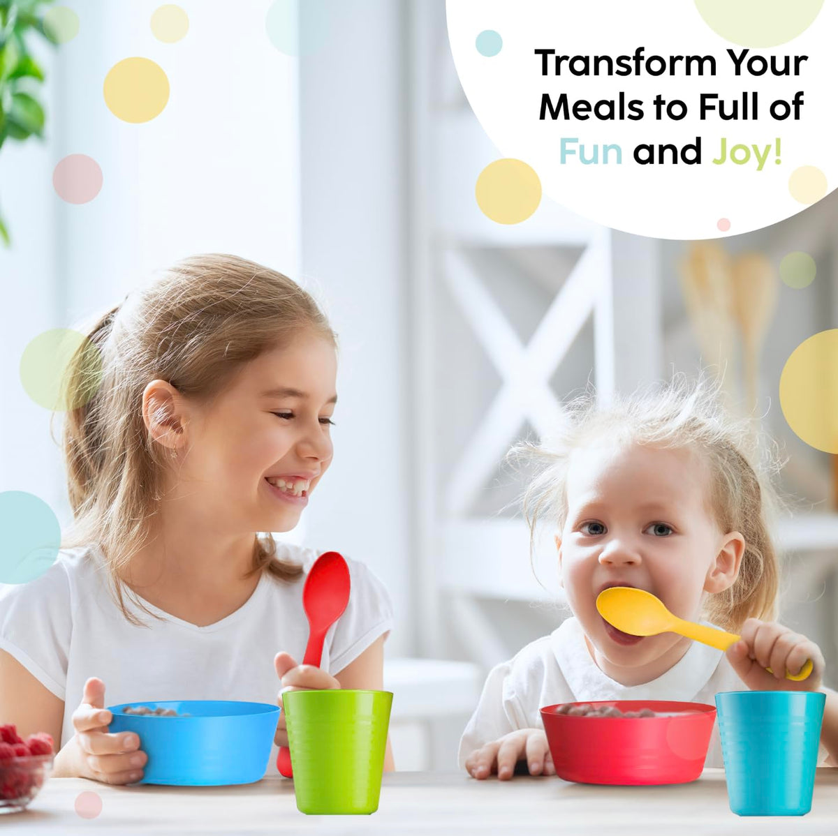 PLASKIDY Kids Plastic Cups, Set of 12, 8 oz, Unbreakable, Reusable, Dishwasher Safe, BPA-Free, Bright Colored Kids Tumblers