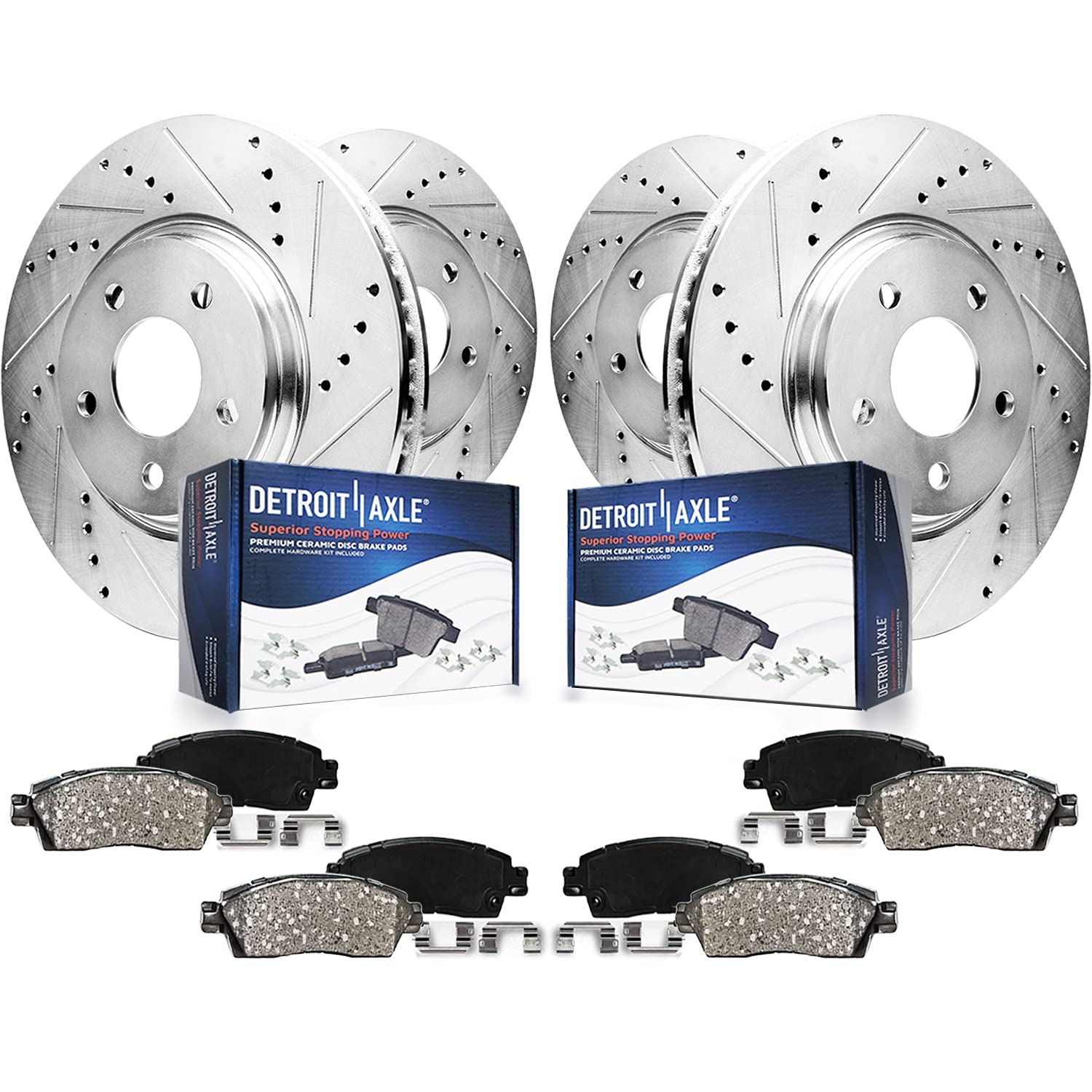 Detroit Axle - Brake Kit for Toyota Tundra Sequoia Land Cruiser Lexus LX570, Drilled Slotted Disc Brake Rotors Ceramic Brakes Pads Front and Rear Replacement