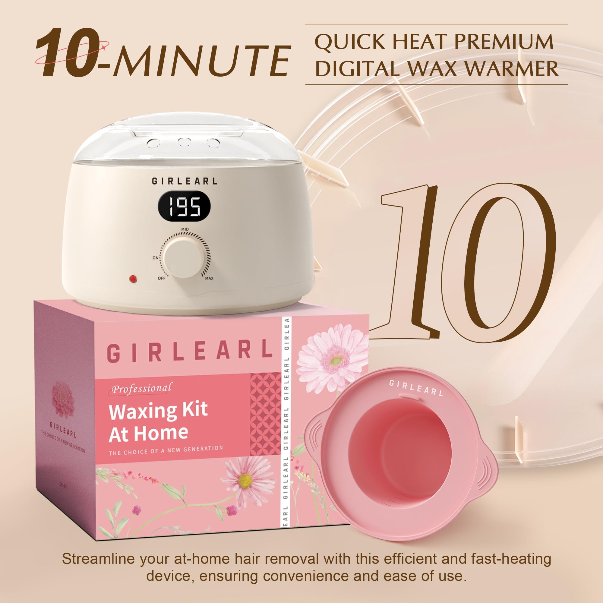 GIRLEARLE Premium Digital Waxing Kit for Women and Men, Wax Warmer Hair Removal at Home with Wax Beads & Silicone Pot, Target Different Types of Sensitive Skin Brazilian Bikini, Facial, Leg, Full body