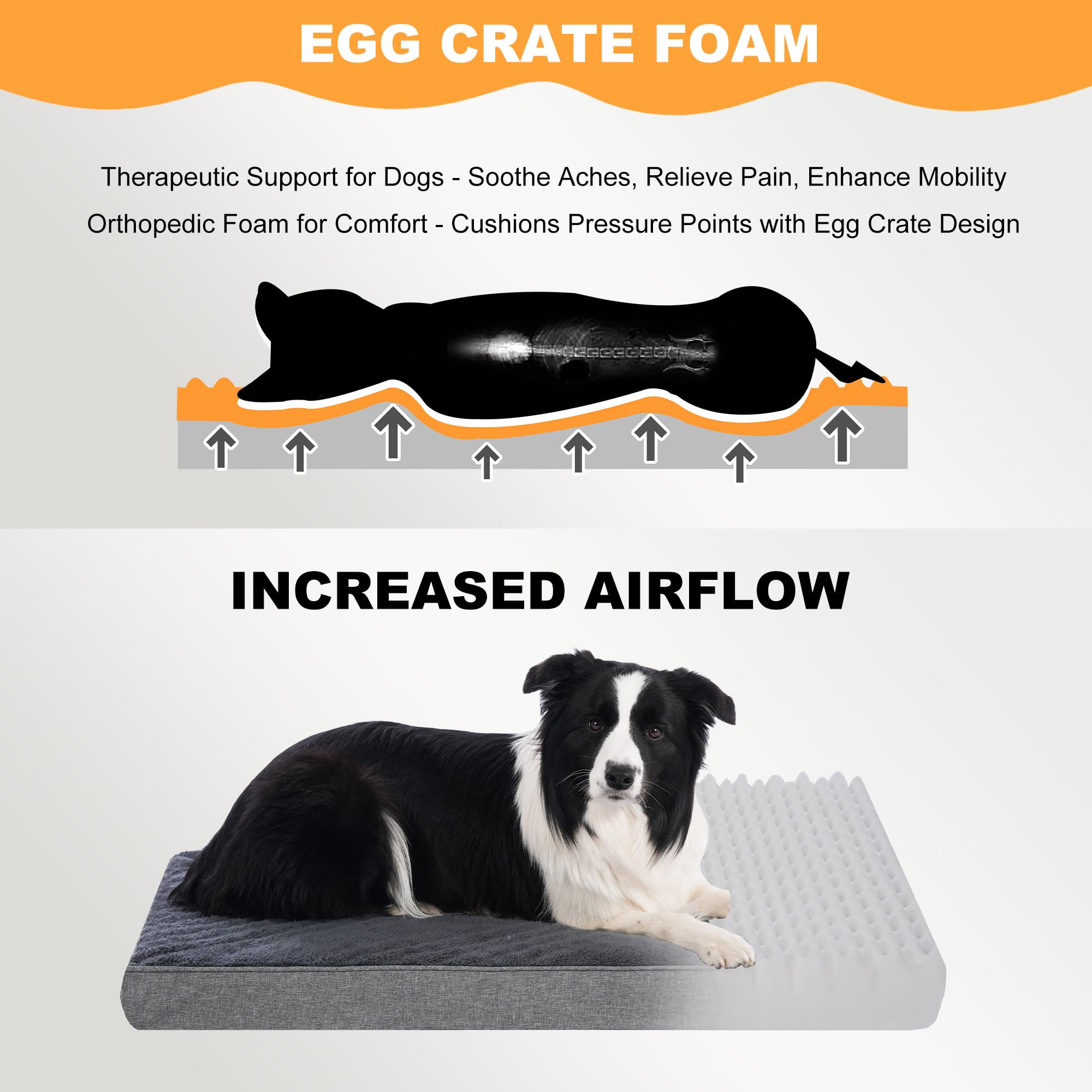 SOFTHOLA Orthopedic Dog Bed for Large and Medium Dogs, Dog Mat with Removable Washable Cover & Anti-Slip Bottom,Egg Crate Foam Pet Bed,Dog Mattress,Kennel Pad 36 x 27 inches for Dogs Up to 65 lbs