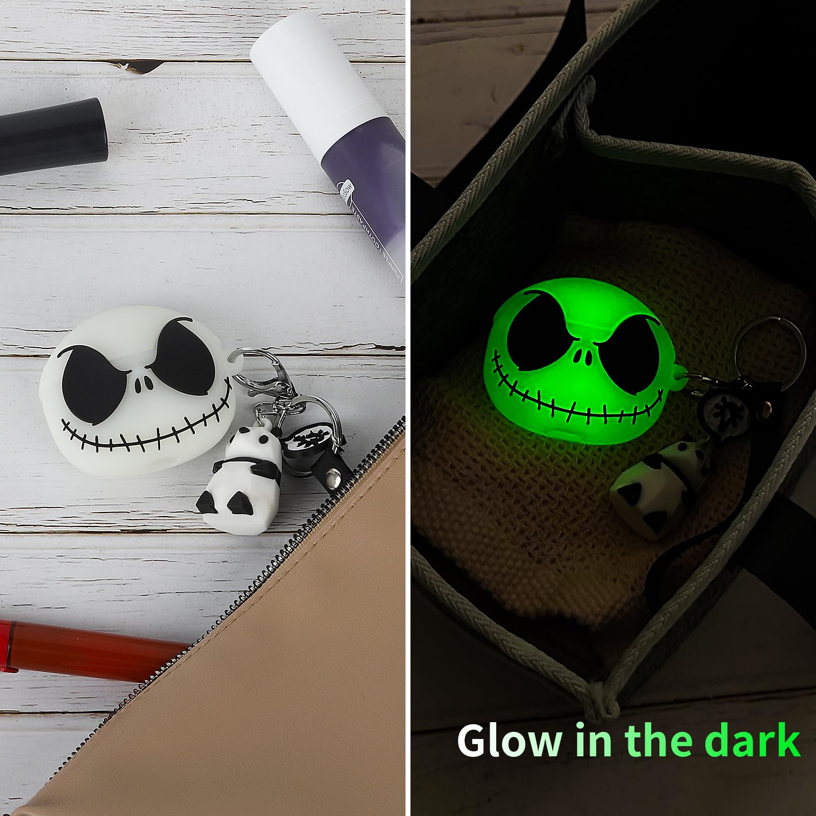 Compatible with AirPods Pro Case Cover (2nd/1st Generation) with Panda Keychain, [Glow in The Dark] Funny Soft Silicone 3D Skull Case for AirPods Pro and AirPods Pro 2nd Generation Case for Women Men