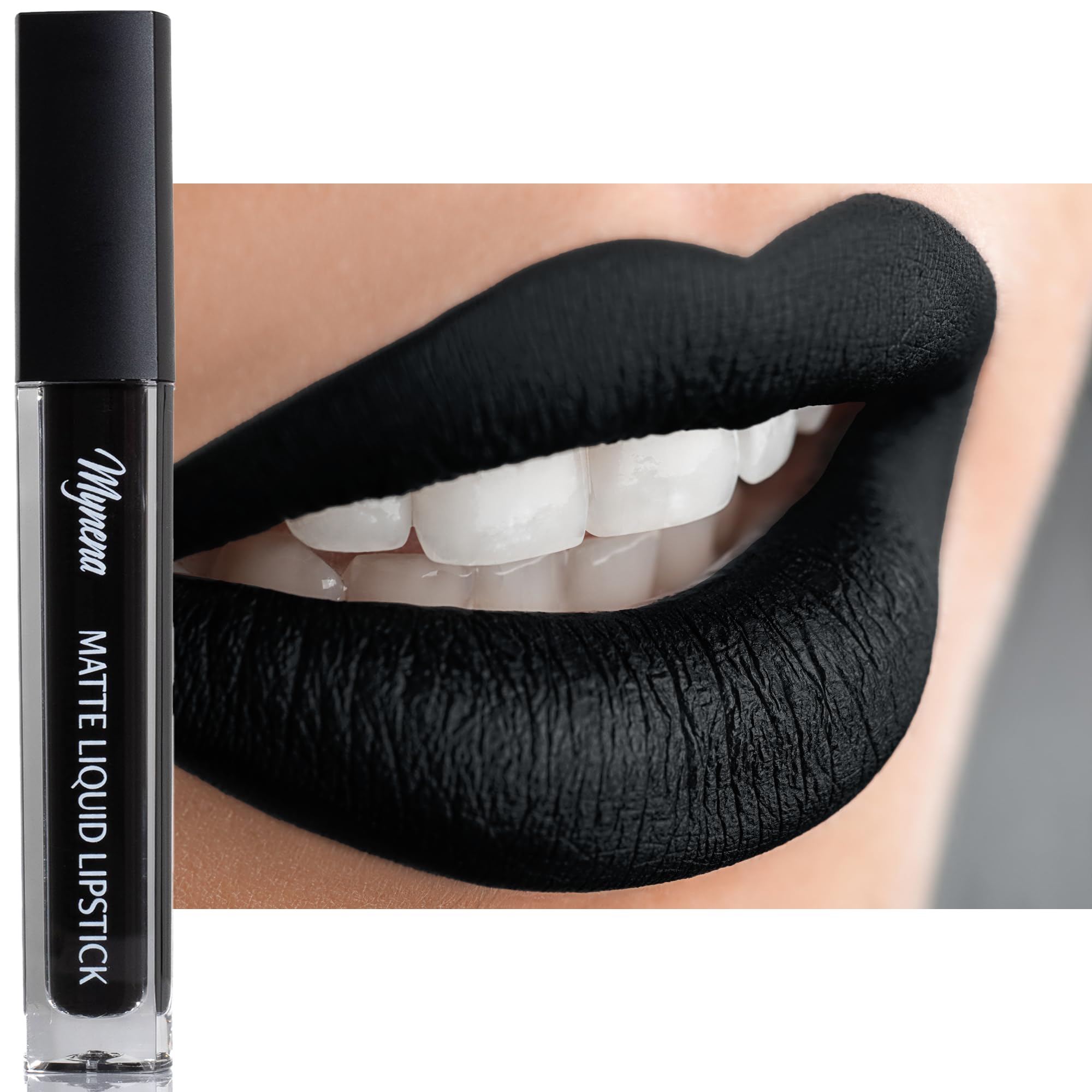 Mynena Black Long-Lasting Matte Liquid Lipstick | Intense Color, Smudge-Proof & Waterproof | Comfortable, Hydrating Shea Butter | Vegan & Cruelty-Free| Linda