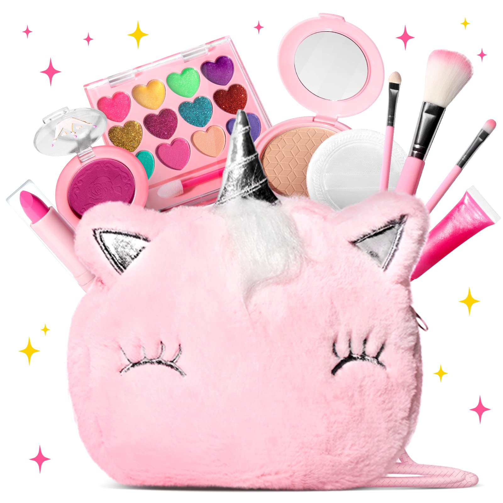 ULOVEME Kids Real Makeup Kit for Little Girls - Real, Non Toxic, Washable Make Up Toy - Umicorn Toys Gift for 3 4 5 6 7 8 9 10 12 Years Old Girls Birthday (Pink Umicorn)