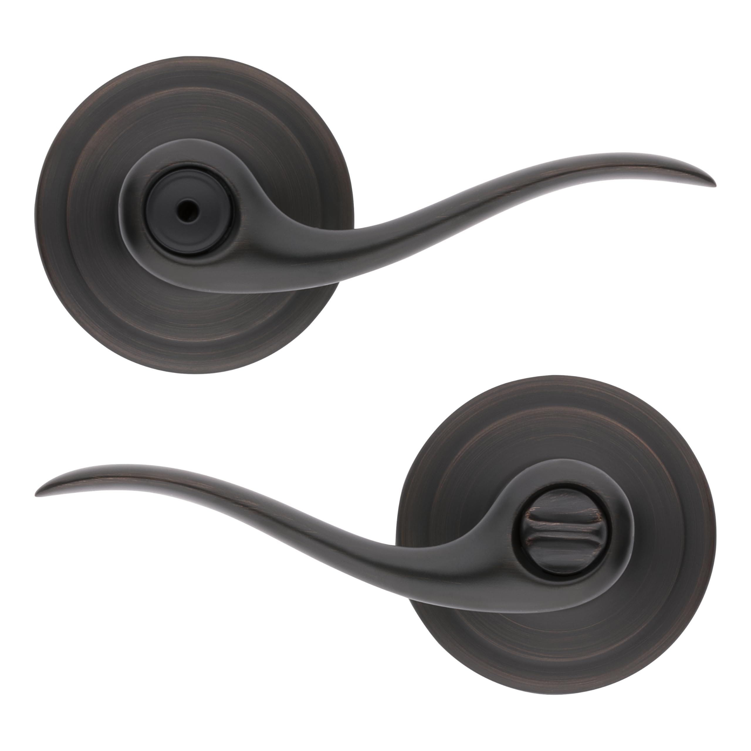 Kwikset Tustin Interior Privacy Door Handle with Lock, Metal, Door Lever For Bathroom and Bedroom, Venetian Bronze Reversible Keyless Turn Lock, with Microban Protection
