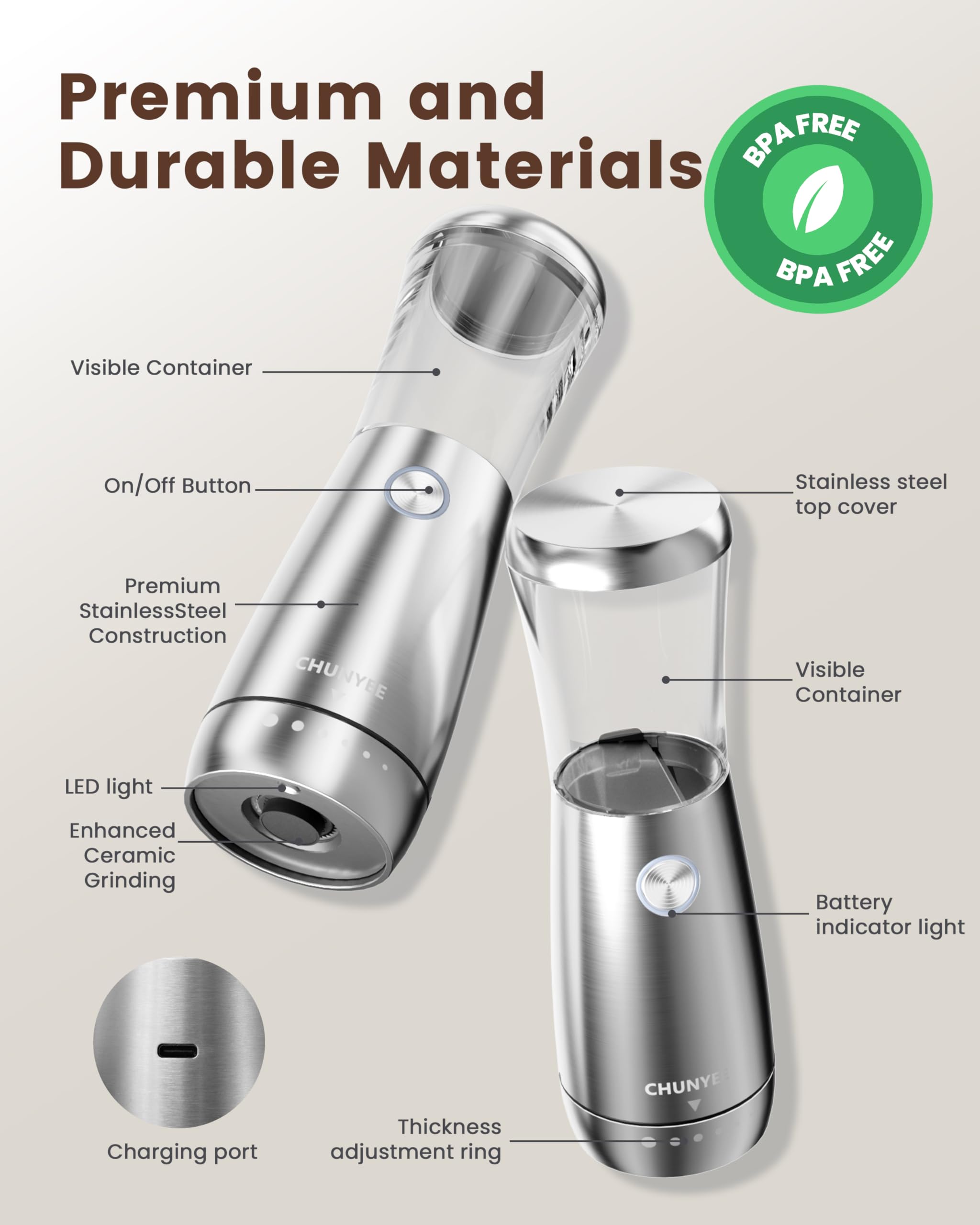 Electric Salt and Pepper Grinder Set - Automatic Stainless Steel Rechargeable Salt and Pepper Grinder Set with Storage Base, Large Capacity, LED Light & Adjustable Coarseness, Ideal Kitchen Gadget