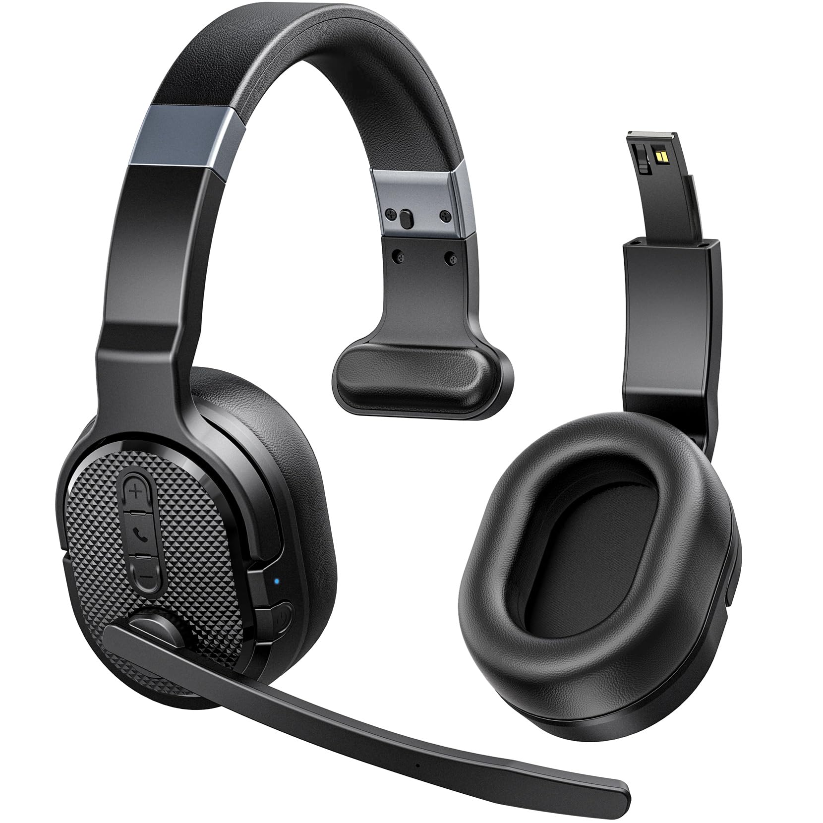 COSMUSIS Trucker Bluetooth Headset, Wireless Headsets with Noise Cancelling Microphone, 40+Hrs HD Talktime Bluetooth Headphones with Detachable Earpad/Single+Dual Mode for Office/Driving/Home