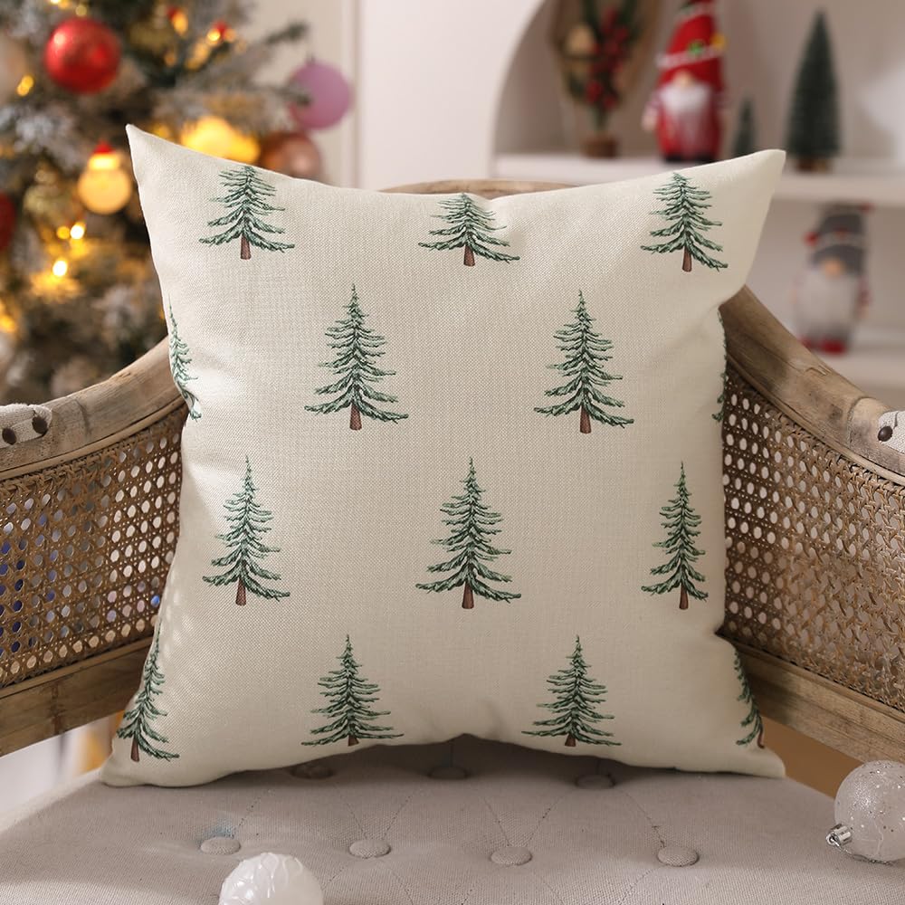 DFXSZ Christmas Pillow Covers 18x18 inch Set of 2 Christmas Tree Decorative White Throw Pillow Covers Winter Famliy Decoration for Home Couch TH-30B18