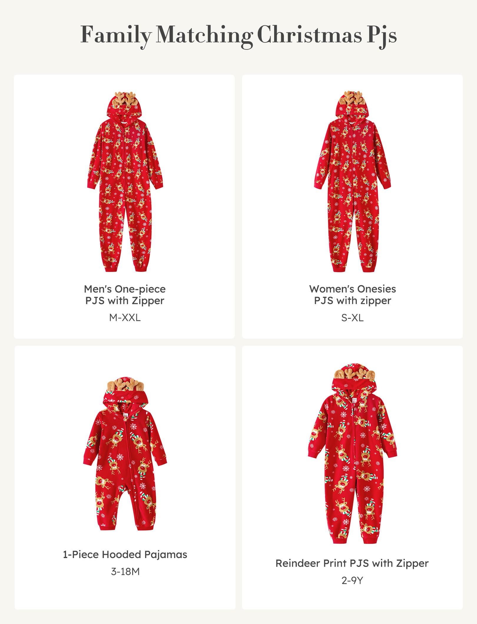 PATPAT Family Christmass Matching Sets Pajamas Vacation Cute Print Pjs Hoodie Sleepwear for Baby Red Reindeer 12-18 Months