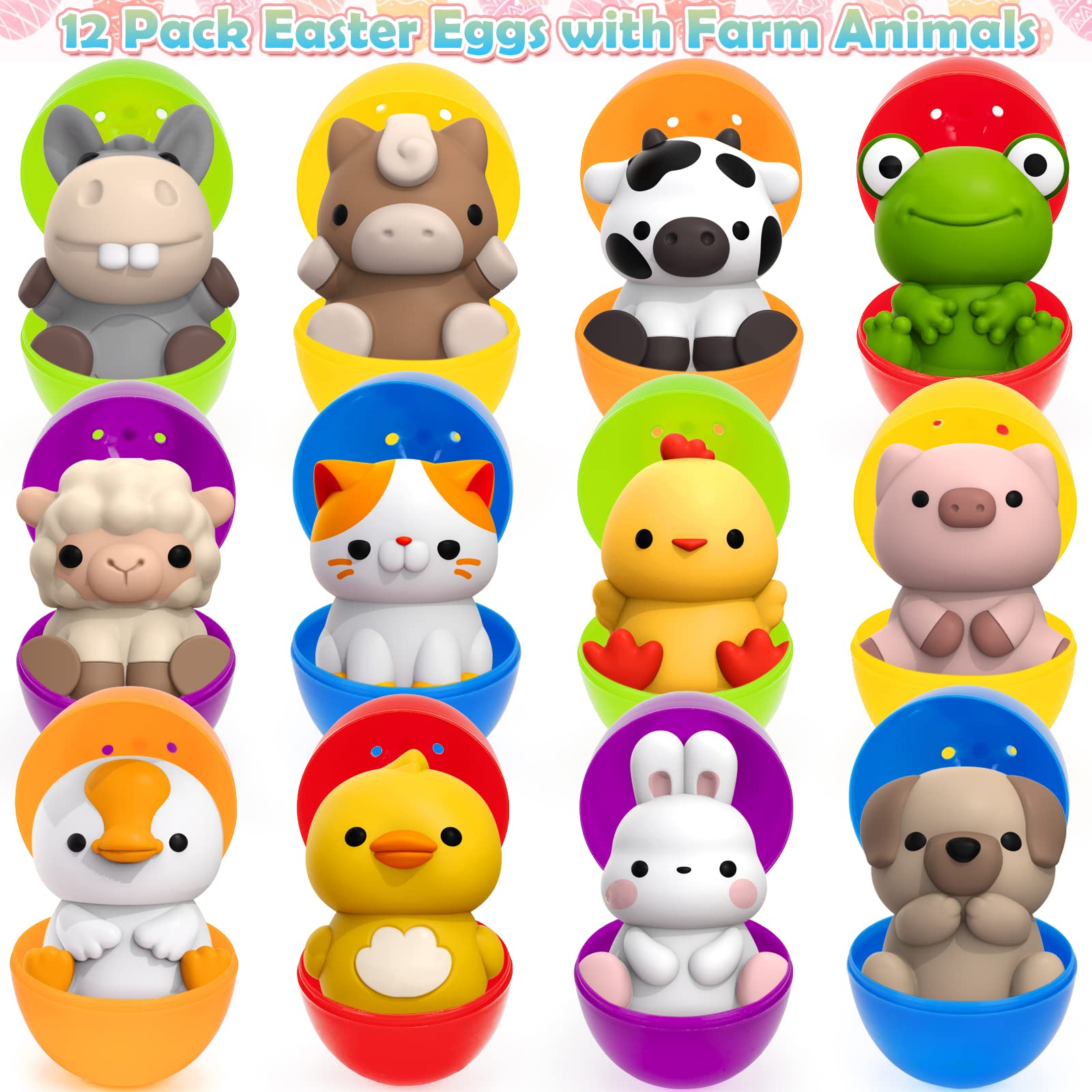 KMUYSL Prefilled Easter Eggs with Toys for Easter Eggs Hunt, Plastic Eggs with Finger Puppets, Surprise Egg, Easter Theme Party Favor, Basket Stuffers Filler, Classroom Prize Supplies