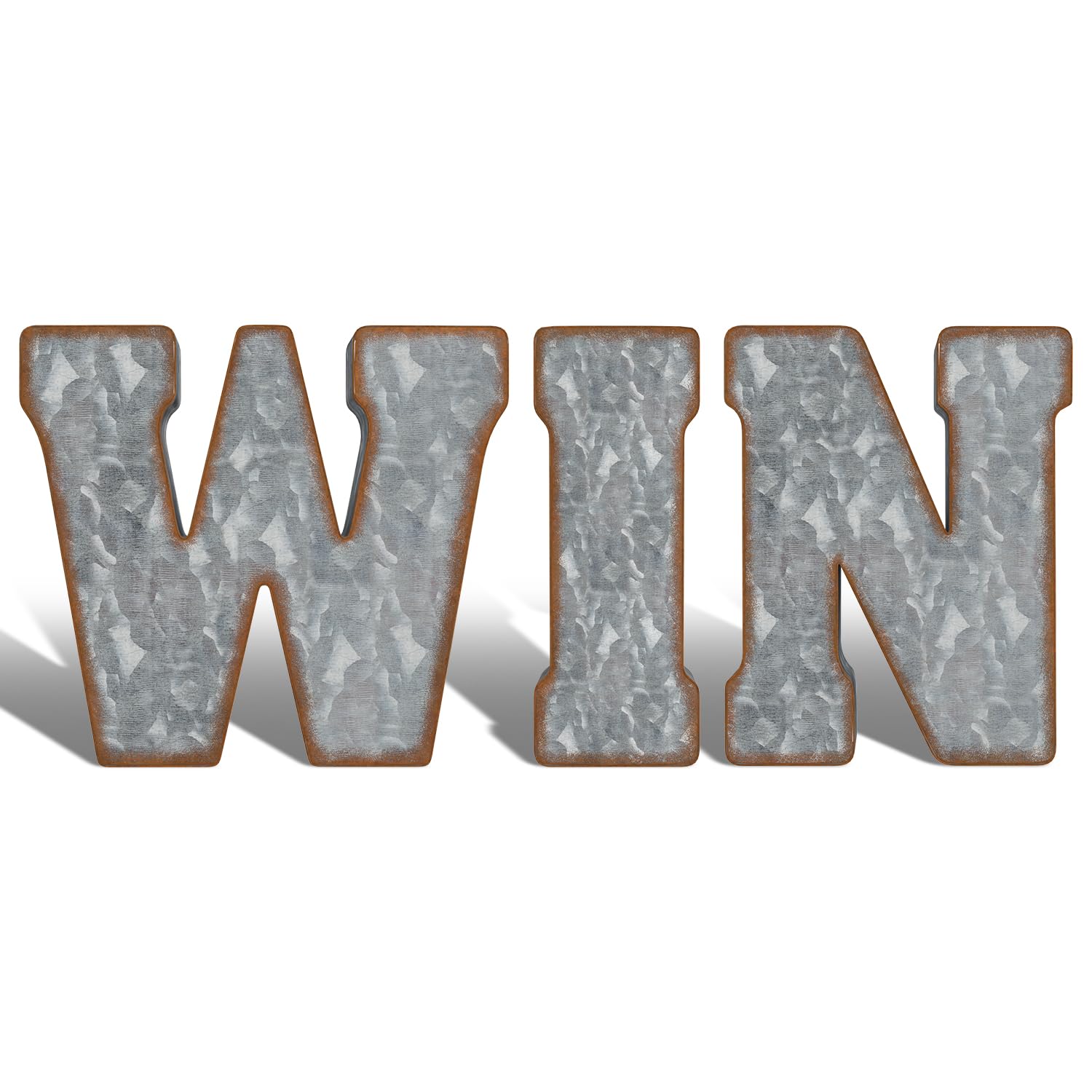 CraftyCrocodile Galvanized Metal Letters for Wall Decor - 3D Phrase "WIN" for Hanging or Freestanding - Unique Blend of Rustic, Vintage, Western, and Industrial Styles, Bundle