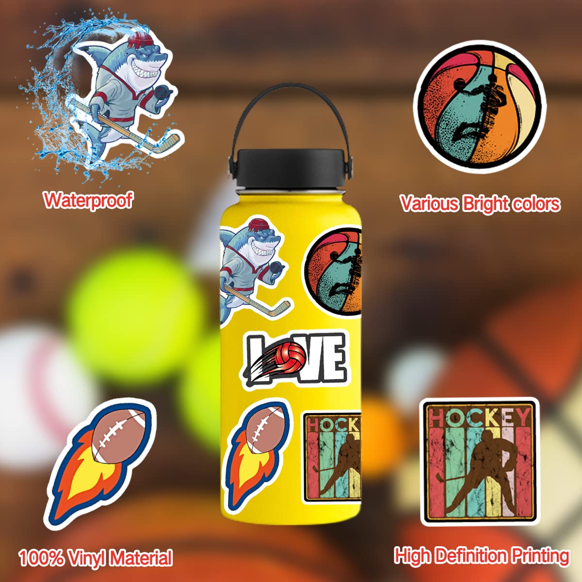 Sports Stickers 150PCS Gift for Water Bottles - Basketball, Baseball, Football, Volleyball, Soccer - Stickers for Teens/Kids