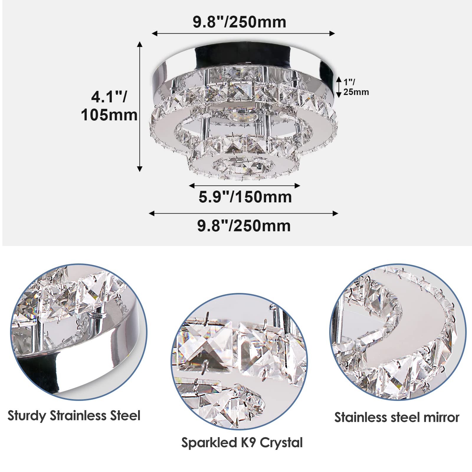 diisunbihuo Modern Crystal Flush Mount Chandelier Two Layers Crystal Chandeliers LED Ceiling Light Fixture Mini Chandeliers with Crystals Hallway Light Bedroom Chandelier for Bathroom Kitchen Office