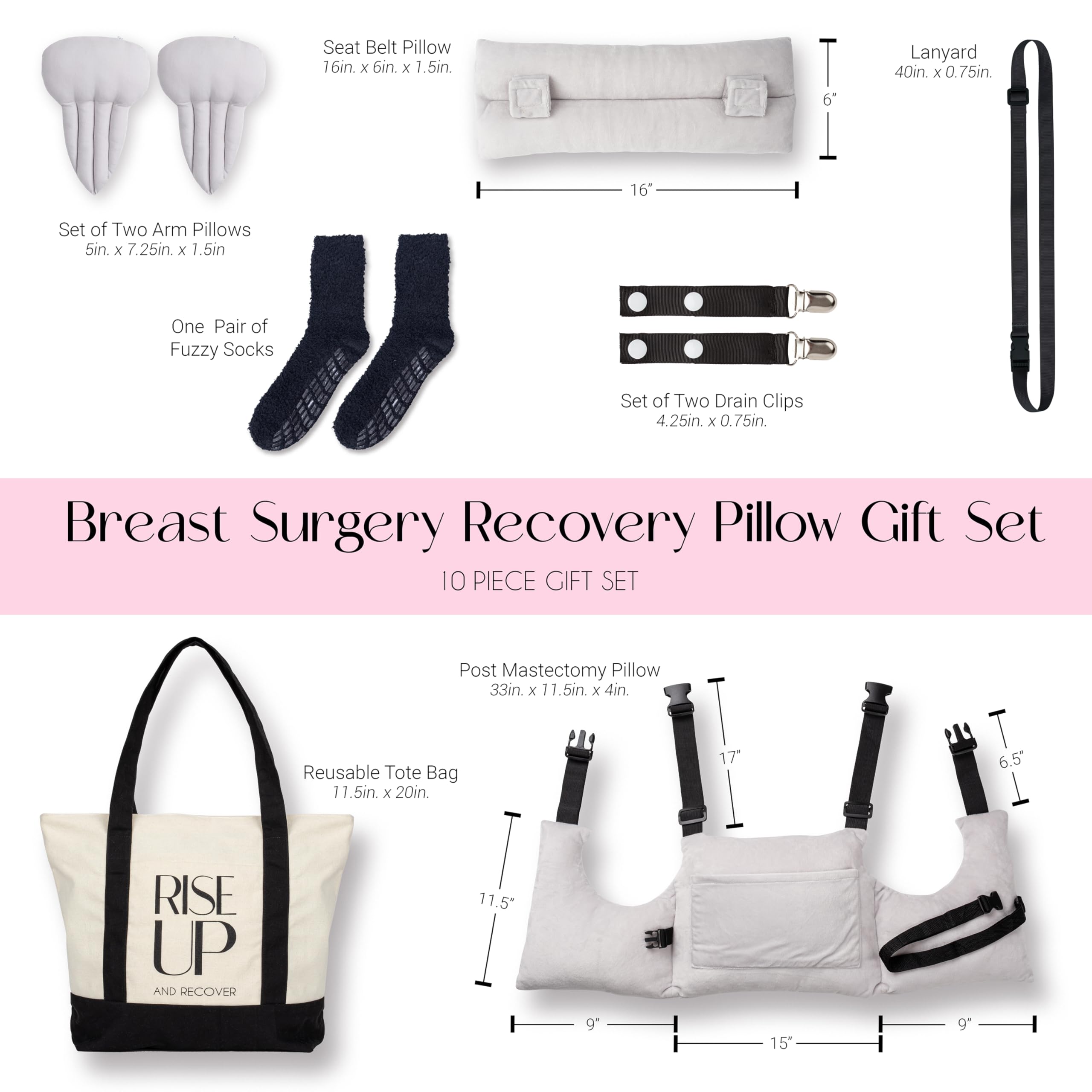 Mastectomy Pillow Gift Set Breast Reduction Recovery Supplies Cancer Surgery Gifts for Women Get Well Must Have Items Augmentation Post Op Essentials Seat Belt Cover Pad Under Arm Care Package Ideas