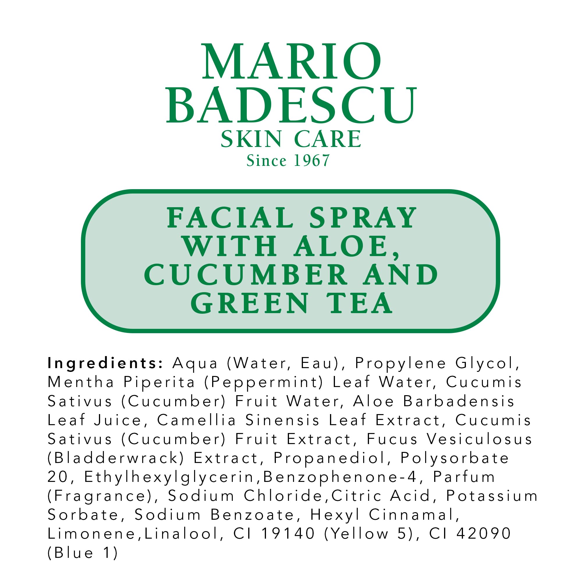 Mario Badescu Facial Spray with Aloe, Cucumber and Green Tea for All Skin Types | Face Mist that Hydrates & Invigorates | 8 FL OZ