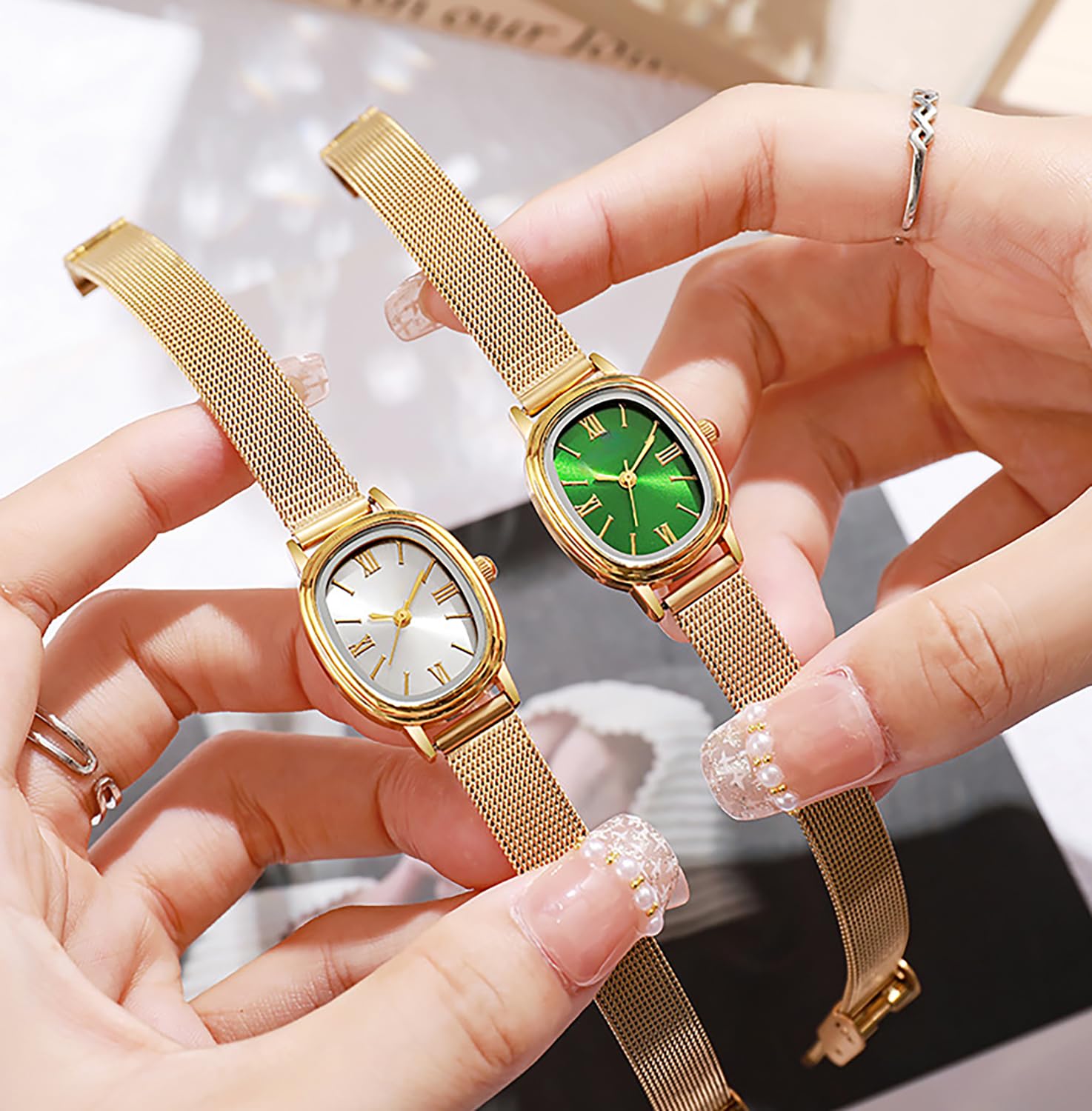 BESTKANG Simple Women Watches Stainless Steel Mesh Strap Waterproof Quartz Wristwatch Fashion Women's Bracelet Watch (White)