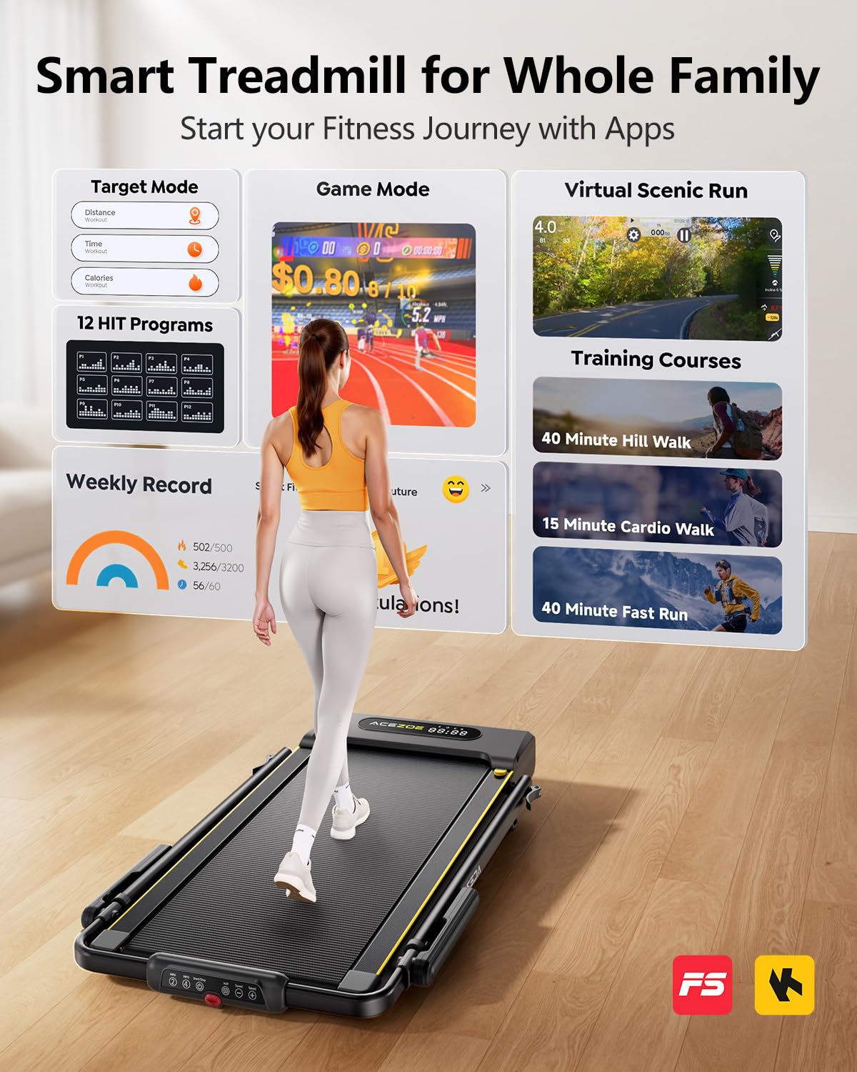 Acezoe 3 in 1 Under Desk Treadmill with 10% Incline, Walking Pad Treadmill with Removable Desk Workstation, Adjustable Height for Different Need, Foldable for Home Small Office