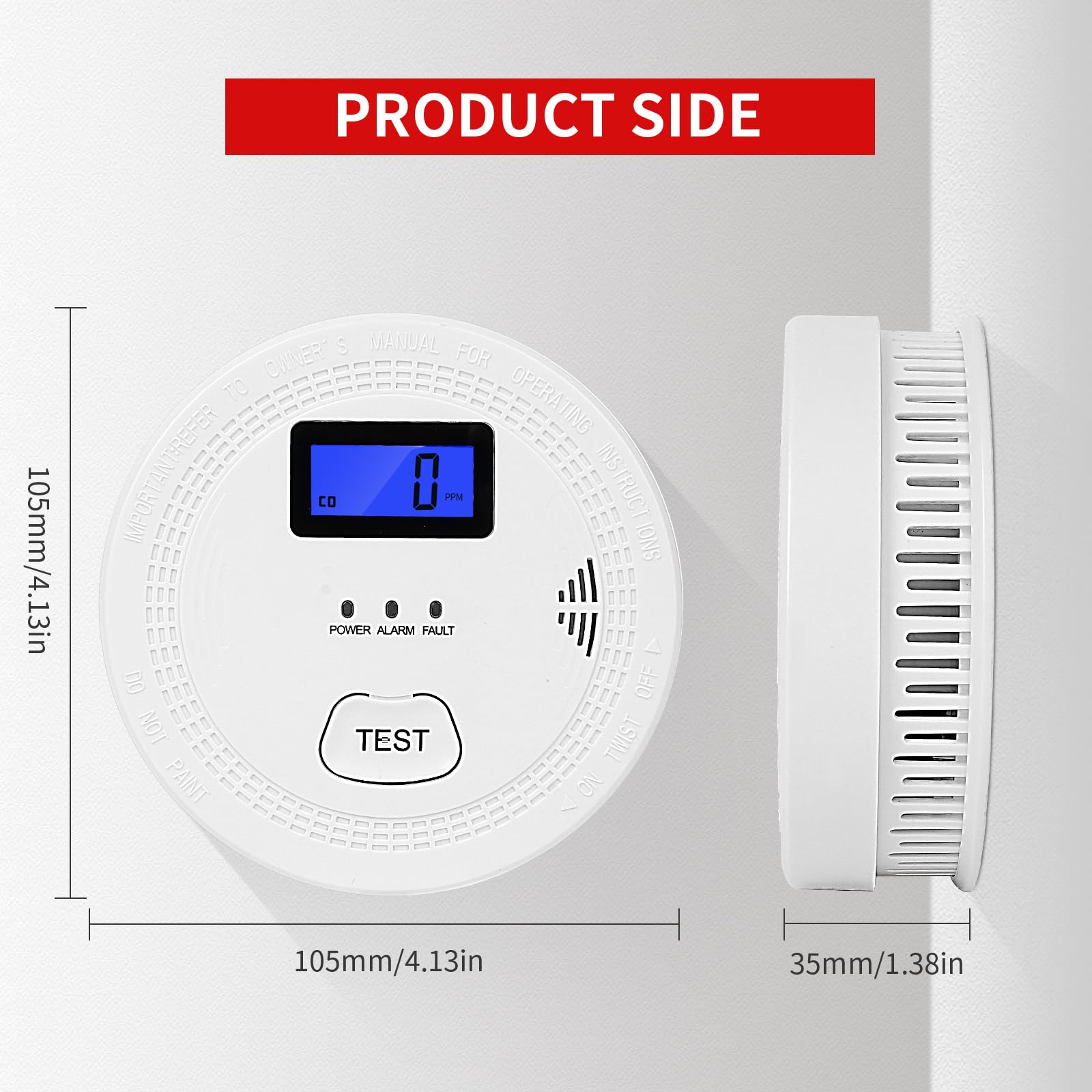 2 in 1 CO & Smoke Alarm,Carbon Monoxide Detectors, with Battery, Smoke Detector,85dB in Alarm,for Home and Kitchen,LCD Screen,Easy to Install