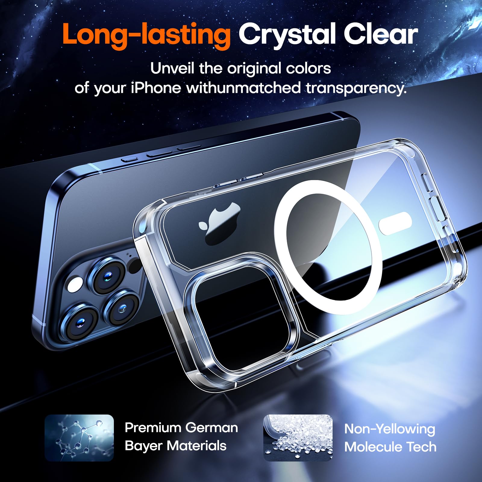 TAURI 5 in 1 Magnetic for iPhone 15 Pro Case Clear, [Designed for Magsafe] with 2X Screen Protector +2X Camera Lens Protector, [Not-Yellowing] Slim Shockproof Case for iPhone 15 Pro