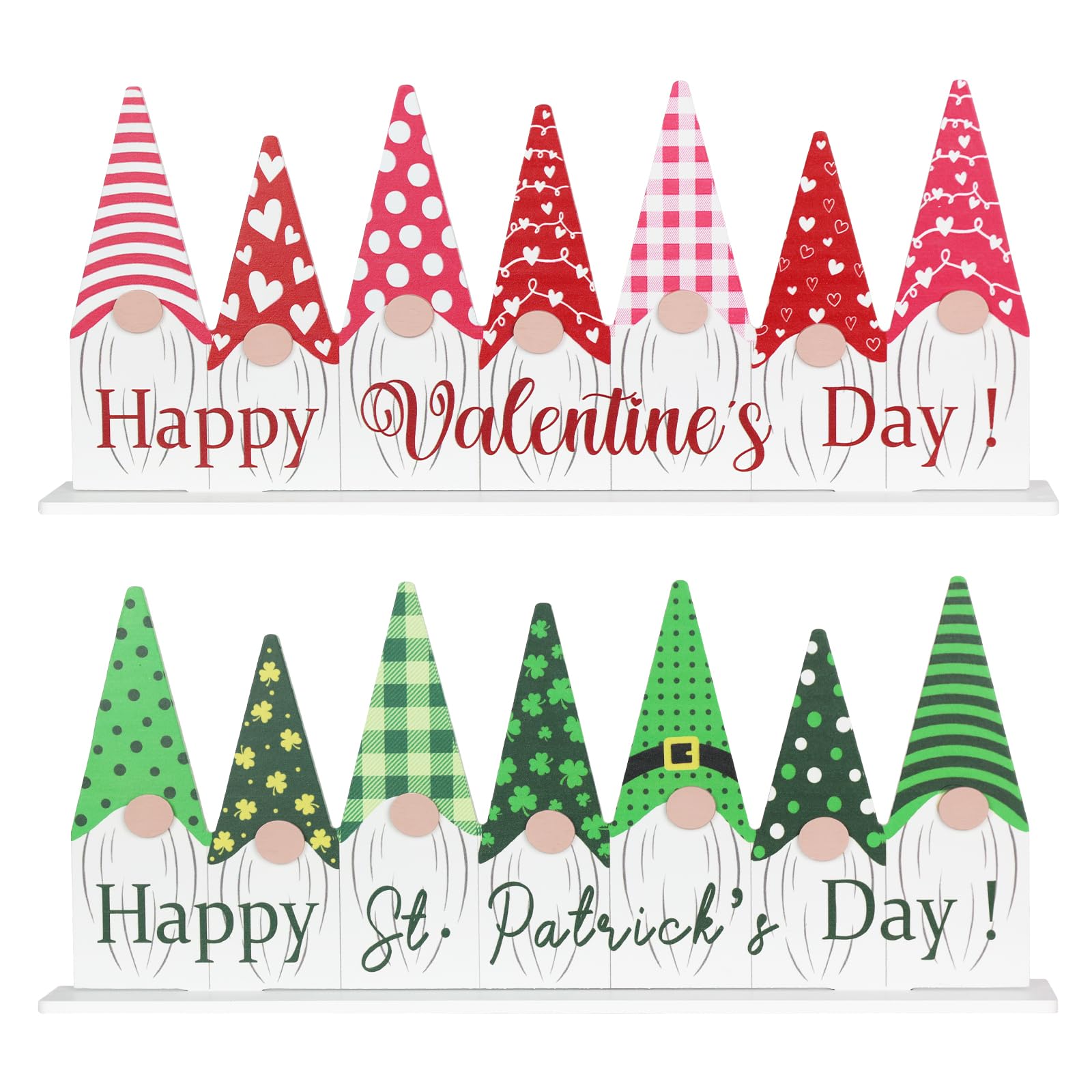 Valentines Day Decor & St Patricks Day Decorations, DECSPAS 1PC Double-sided Pink Green Gnome Valentines Decorations, Happy Valentine's Day Sign Valentine Decor Decorations for the Home, Table, Mantle