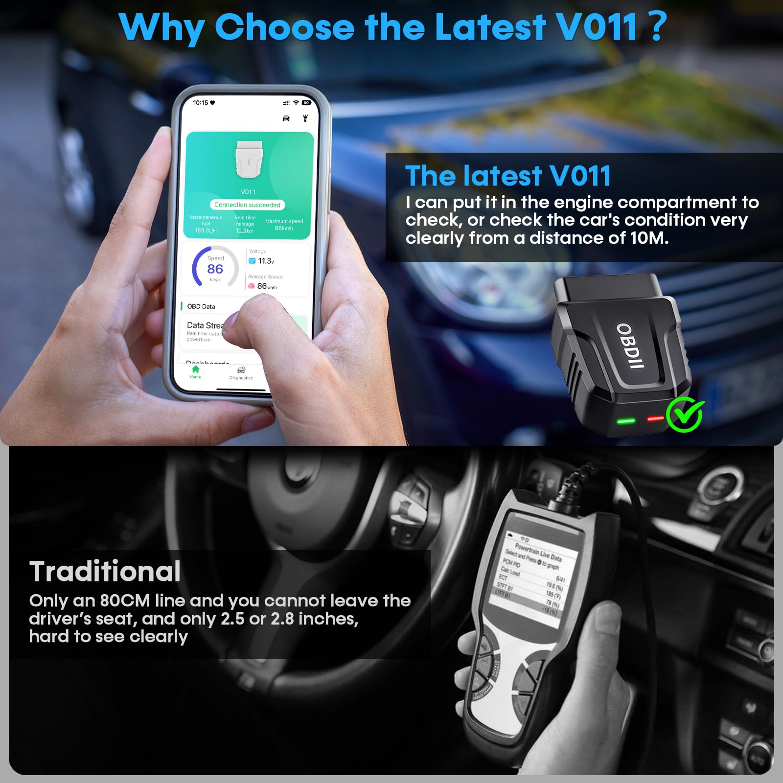 Bluetooth OBD2 Scanner APP for Car: Wireless Easy Setup 1S Auto Connect to Phone - Clear/Reset Vehicle Engine Error Code Reader Diagnostic Tool for iOS/Android