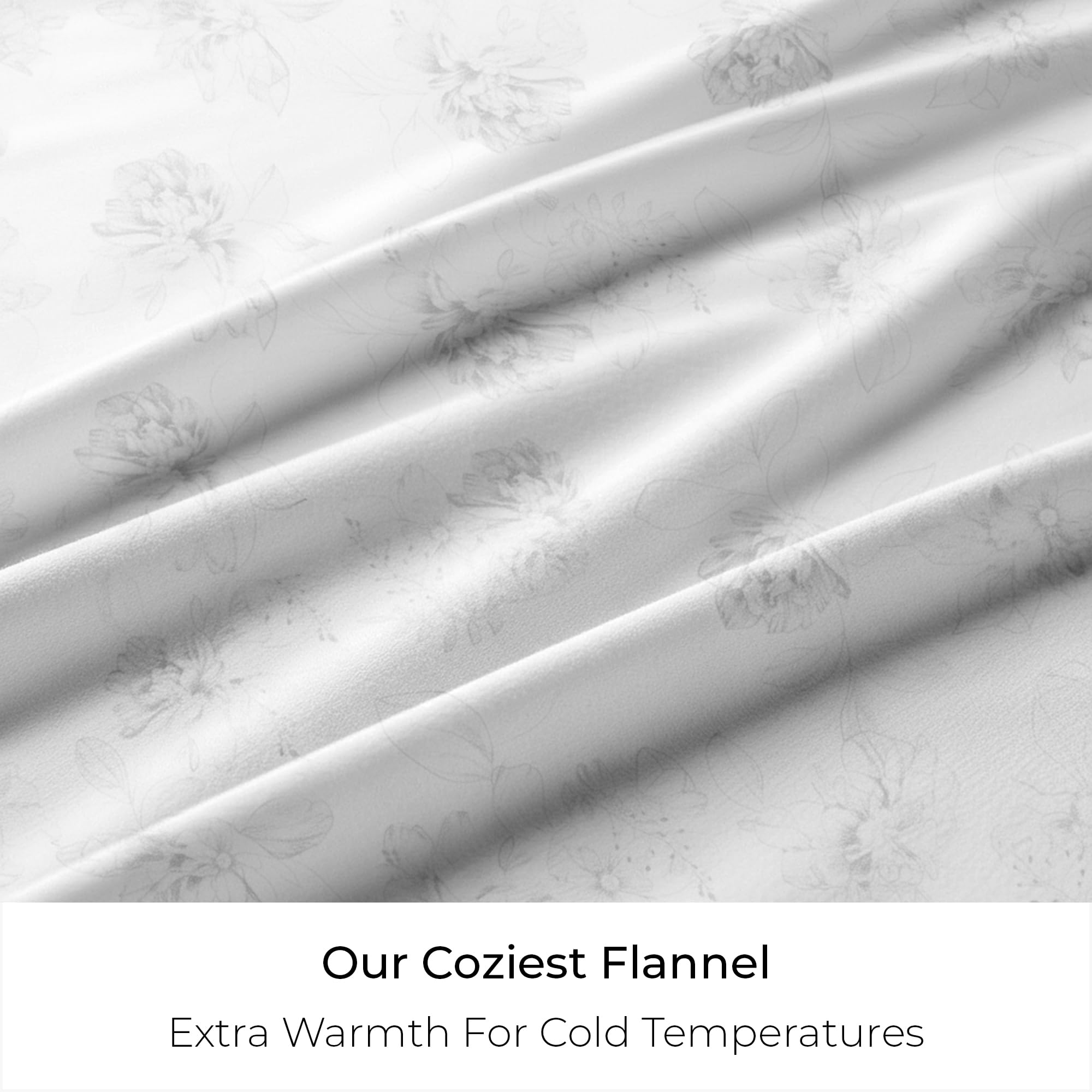 Mellanni Flannel Bed Sheet Set - 4 Piece Luxury 100% Heavyweight 180GSM Cotton - Cozy, Soft & Breathable - Deep Pockets with All-Around Elastic - Warm & Comfortable (Queen, Floral Feathers)