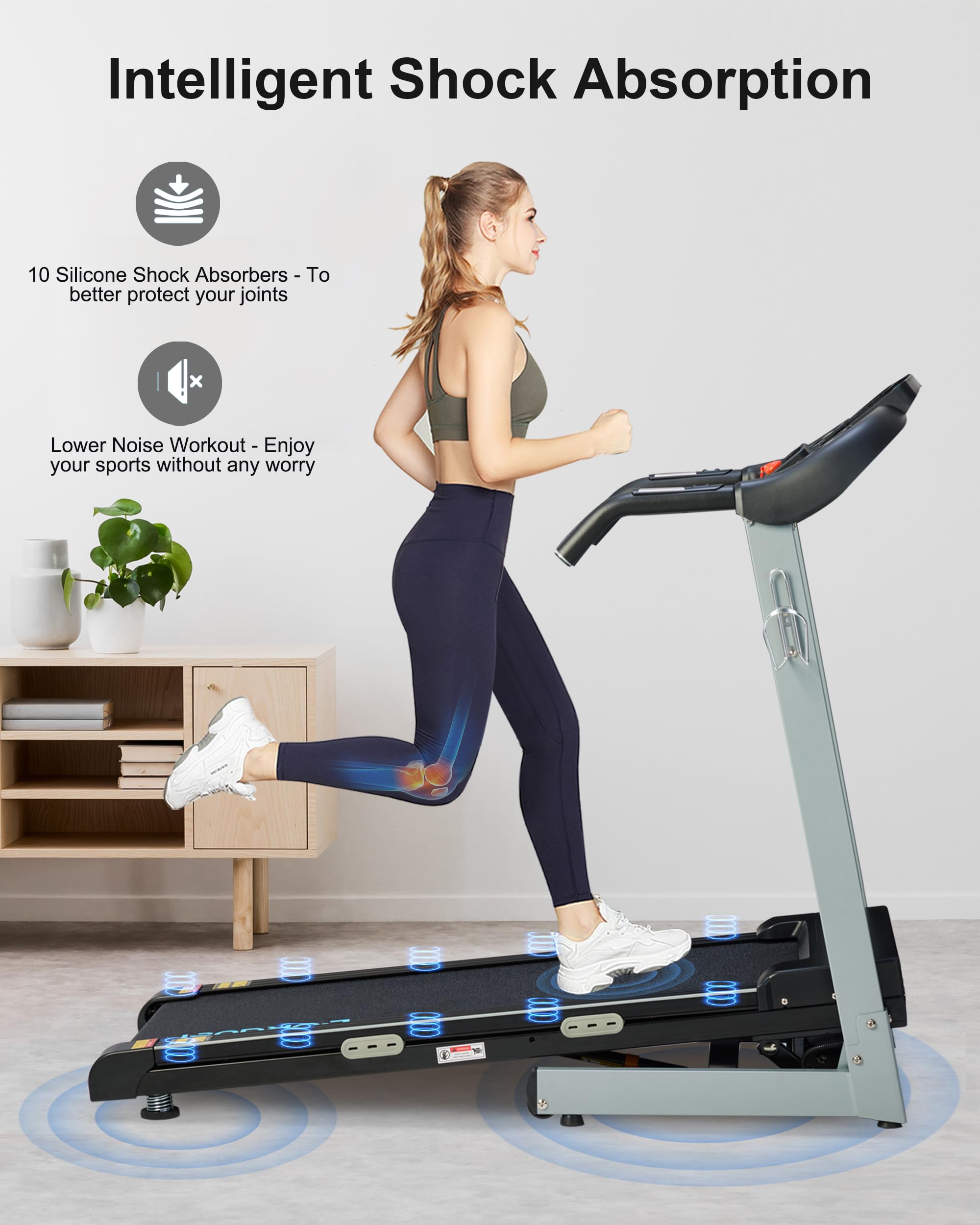 BORGUSI Auto Incline Treadmill with 300 LBS Capacity, 3HP Folding Electric Treadmills for Home, Running Machine with 17.5 Wide Belt, Shock Absorption, 8.5 MPH Speed, Preset Programs, Bluetooth Speaker