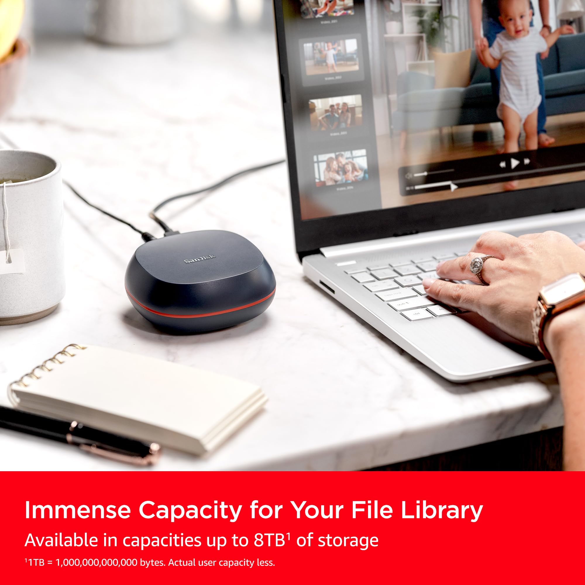 SANDISK 8TB Desk Drive SSD – Desktop External Solid State Drive, Up to 1000MB/s, USB-C, USB 3.2 Gen 2 - SDSSDT40-8T00-NA25
