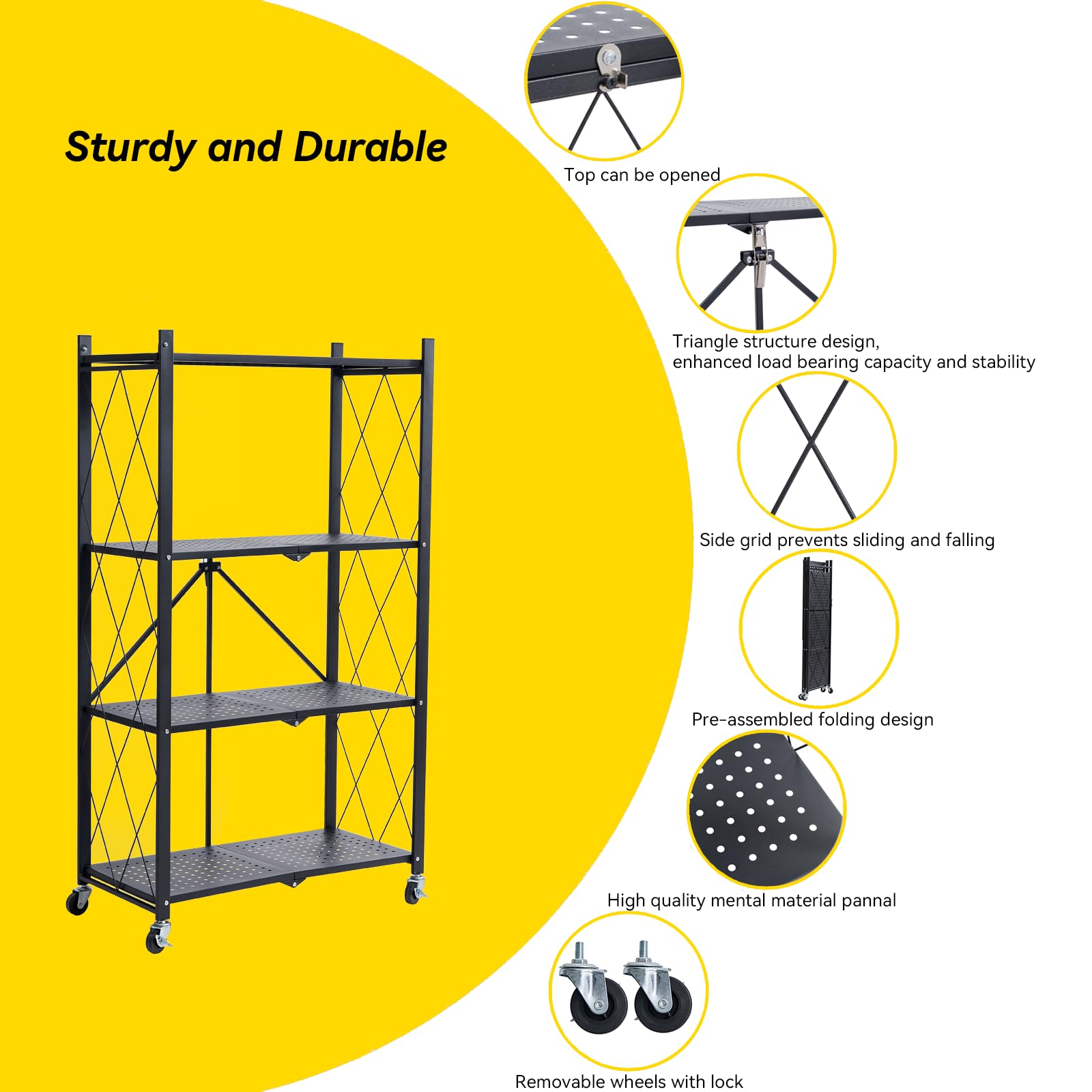 BRIAN & DANY Metal Storage Shelves - 4 Tier Shelving Unit, Folding Display Shelf Racks No Assembly for Vendors and Craft Shows, Black (2Pcs)