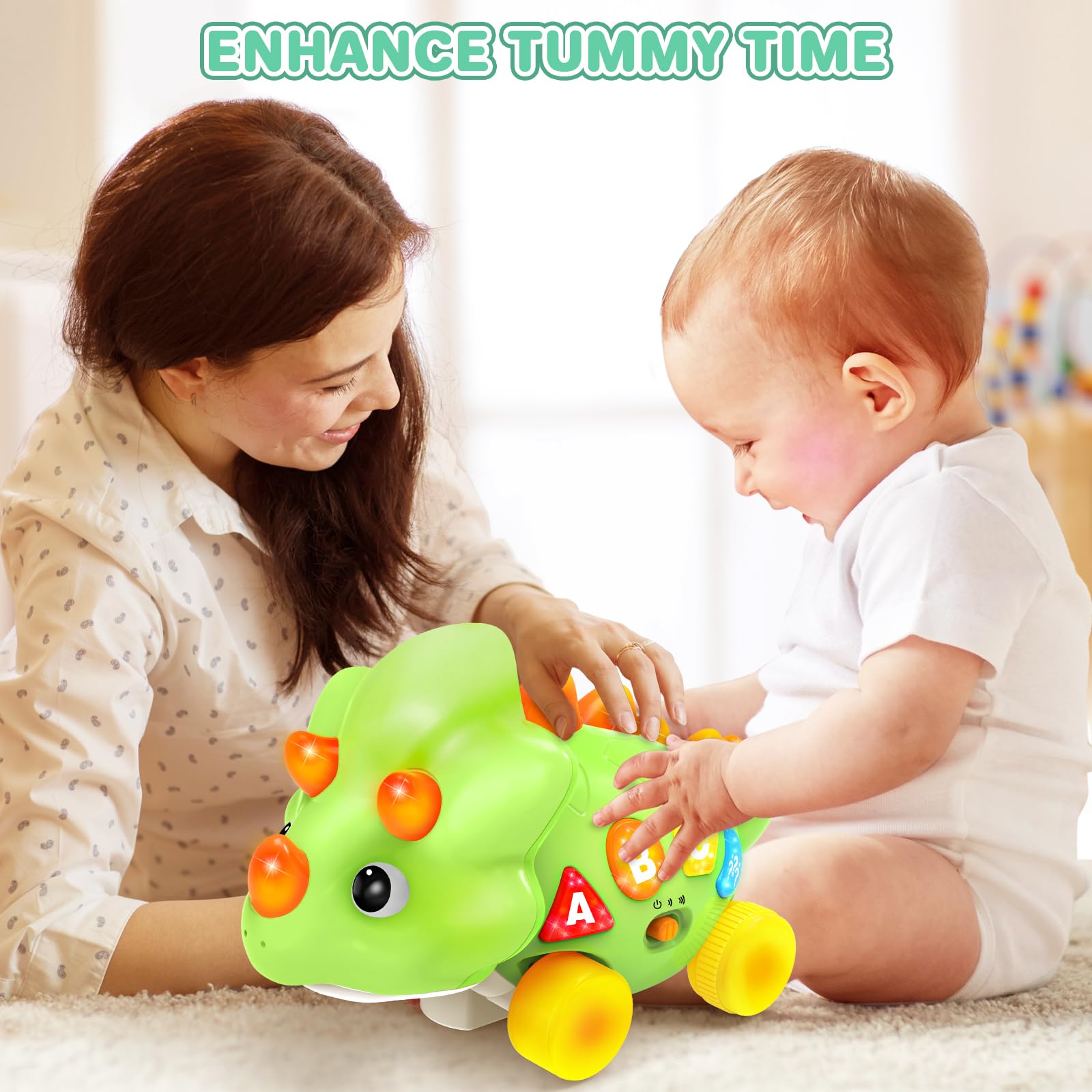 Musical Dinosaur Toys for 1 Year Old Baby - Tummy Time Light up Toys for Newborn Infant, Crawling Toys for 6-12-18 Months Kids, Early Learning Educational Toys and Gifts for 1-3 Year Old Toddlers