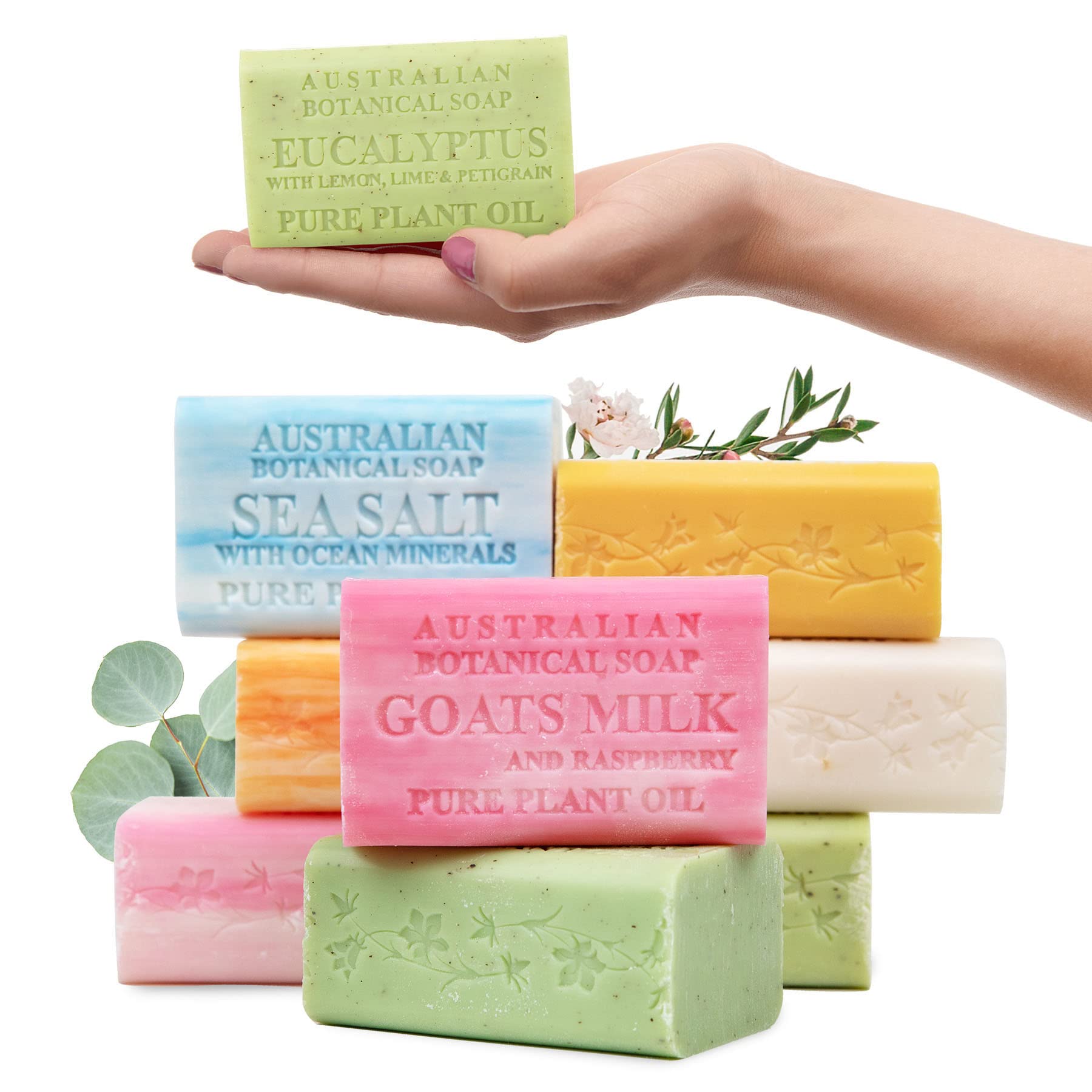 Australian Botanical Soap, Pure Plant Oil Soaps, 8 Bar Soap Variety Pack | 6.6 oz (187g) Natural Ingredient Soap Bars | All Skin Types | Women & Men | Shea Butter Enriched- Pack of 8