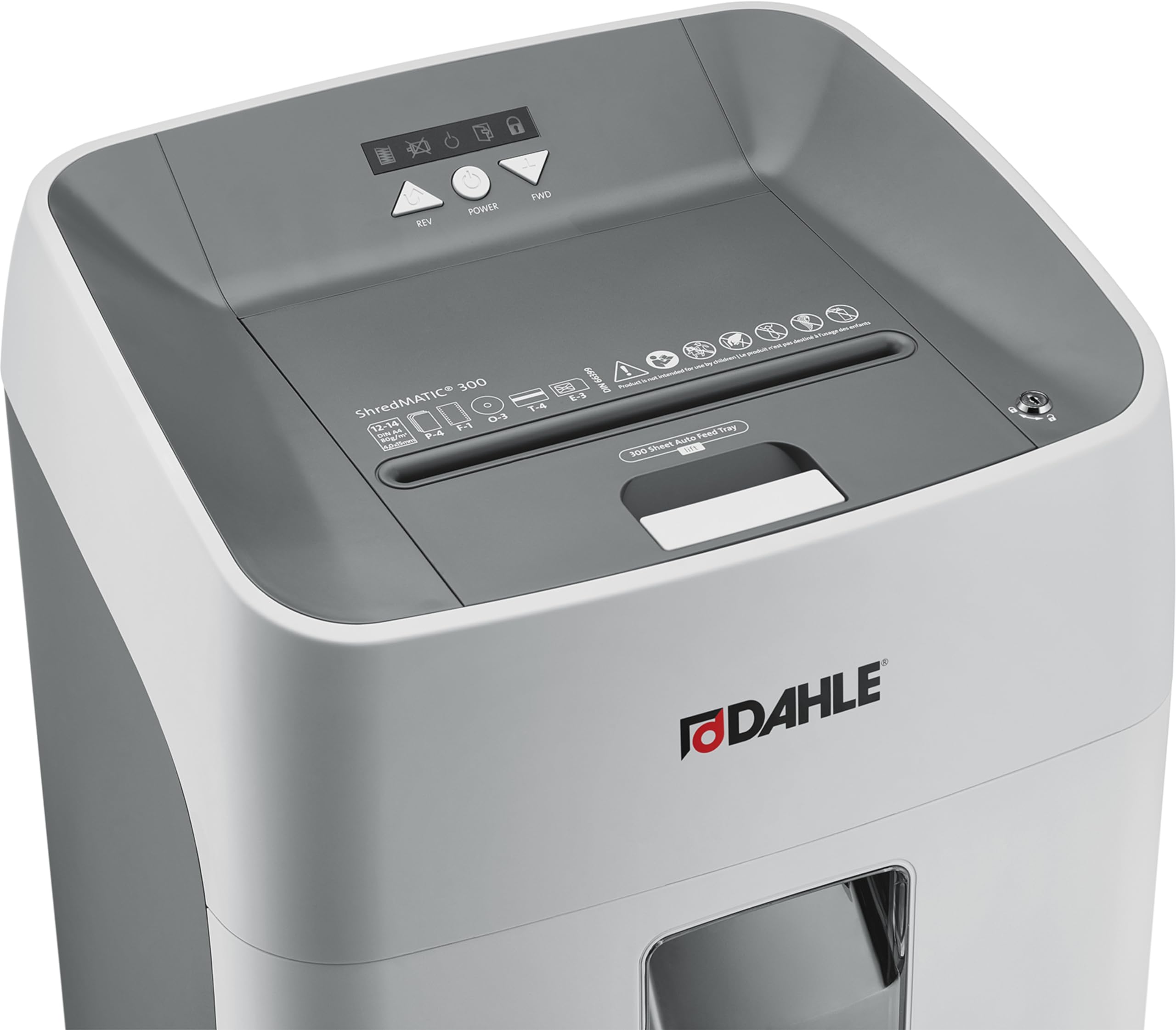 Dahle ShredMATIC SM 300 Auto-Feed Paper Shredder, 300 Sheet Locking bin, Oil-Free, Jam Protection, Security Level P-4, 3-5 Users