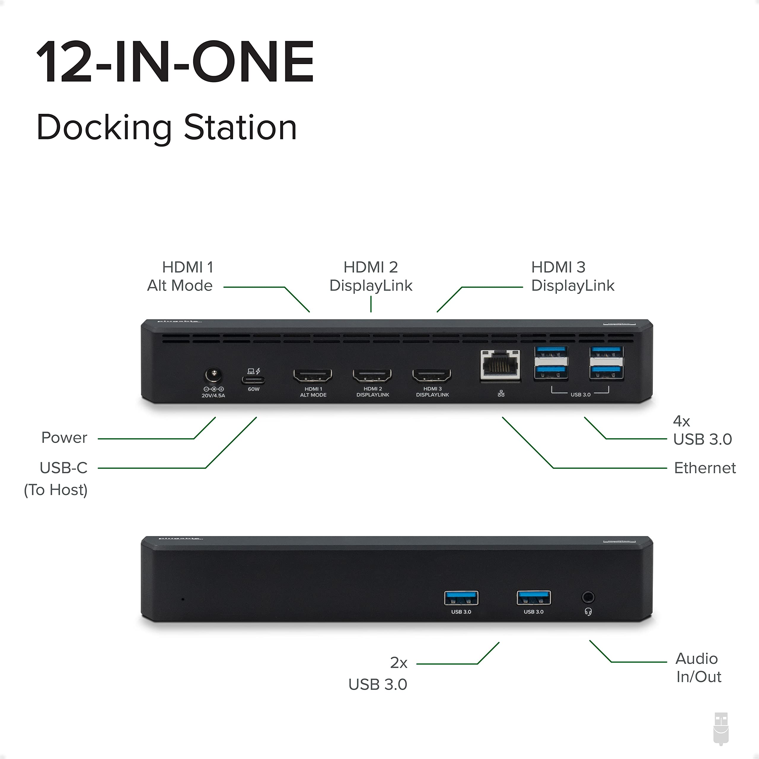 Plugable USB C Triple Display Docking Station with Laptop Charging, for Thunderbolt, USB4, or USB C Systems, Compatible with Windows, macOS, ChromeOS laptops (3X HDMI, 6X USB 5Gbps Ports, 60W USB PD)