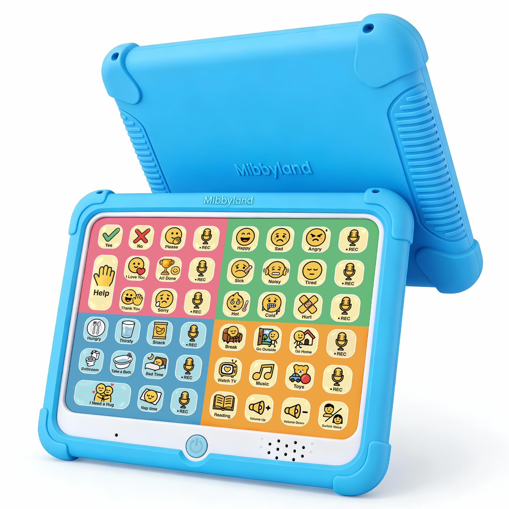 MibbyTalk AAC Device for Autism & Nonverbal Kids and Adults, Communication Tool for Home & School – 32 Preset Buttons, 11 Recording Buttons with Stickers, Silicone Case, Blue, Easter Basket Stuffers
