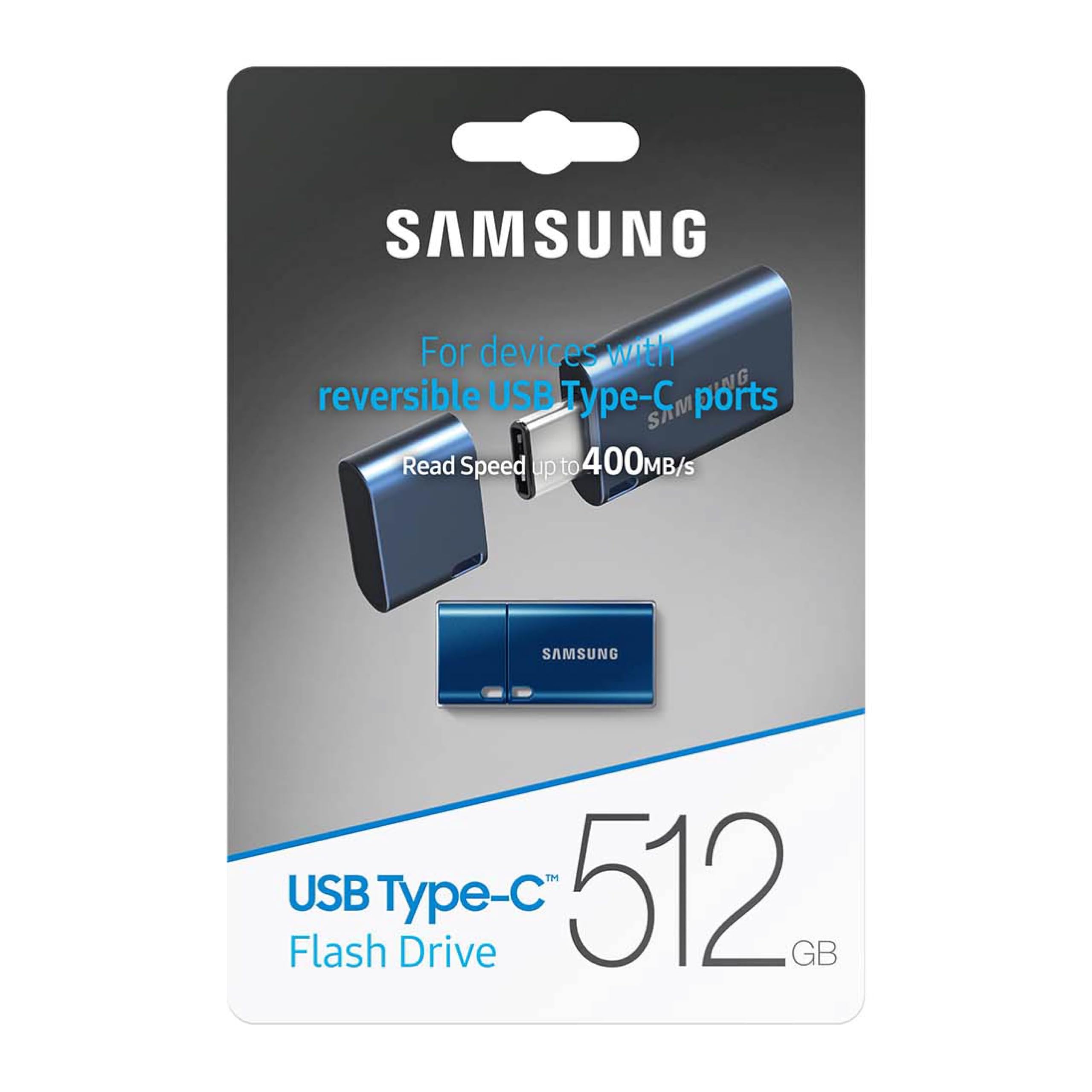 Samsung Type-C USB Flash Drive, 512GB, Transfers 4GB Files in 11 Secs w/Up to 400MB/s USB 3.2 Gen 1 Read Speeds, Compatible w/USB 3.0/2.0, Waterproof, 2022, Blue, MUF-512DA/AM