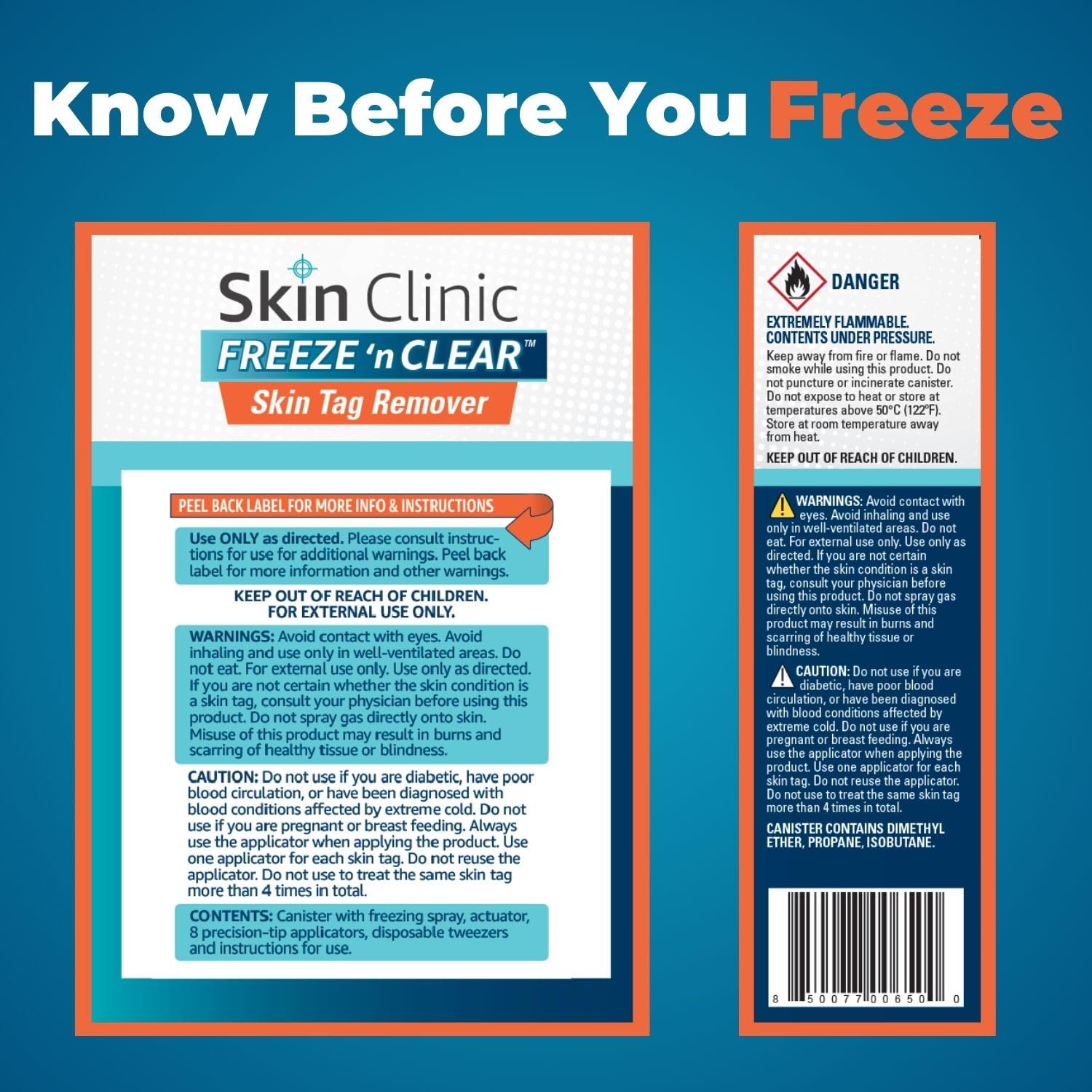 Skin Clinic FREEZE 'n CLEAR SkinTAG Remover (FDA-Cleared) at Home Cryo Kit (As Little As 1 Treatment) 8 Applicators + Tweezers