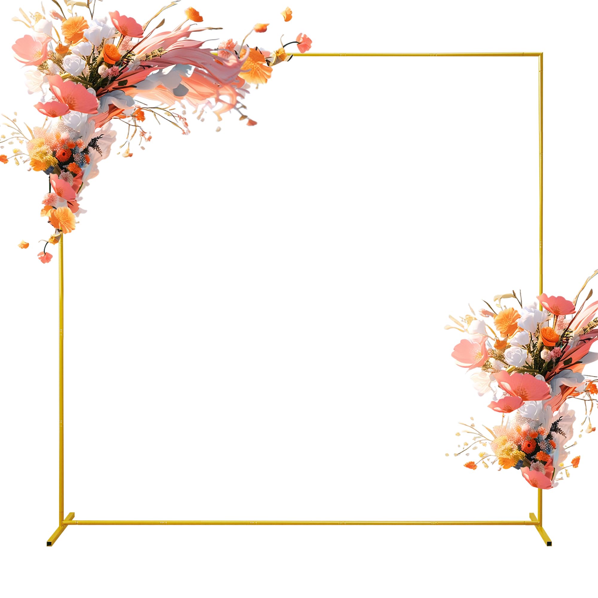 Xizlapu 6.6FTx6.6FT Wedding Arch Backdrop Stand Square Gold Metal Balloon Arch Frame for Ceremony Anniversary Garden Arbor Outdoor Baby Shower Photo Booth Photo Booth Background