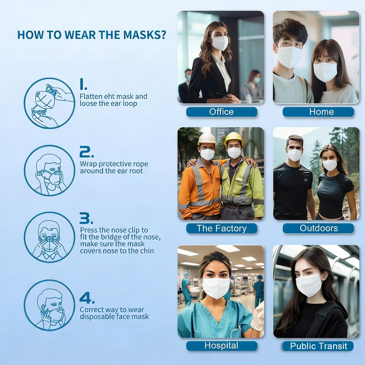 XIKII KN95 Face Masks 50 Pack 5-Ply Breathable & High Elastic Ear Loops, Alike N95 Masks for Adults 95% Filtration Efficient Foldable Mask Adjustable Nose Clip for Outdoor Activities