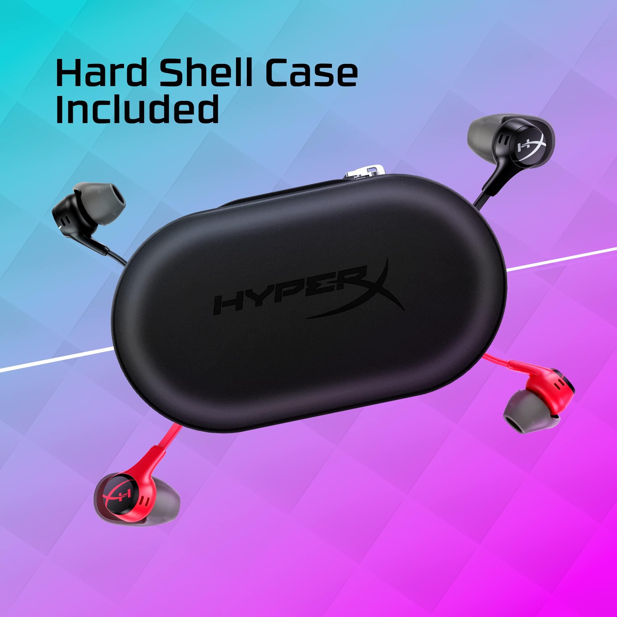 HyperX Cloud Earbuds II – 14mm Drivers, Four Eartips, Hard-Shell Carrying Case, Low-Profile 90° Plug, 3.5mm Plug, Built-in Microphone, Multi-Function Button, PC, Mobile, Nintendo Switch – Black