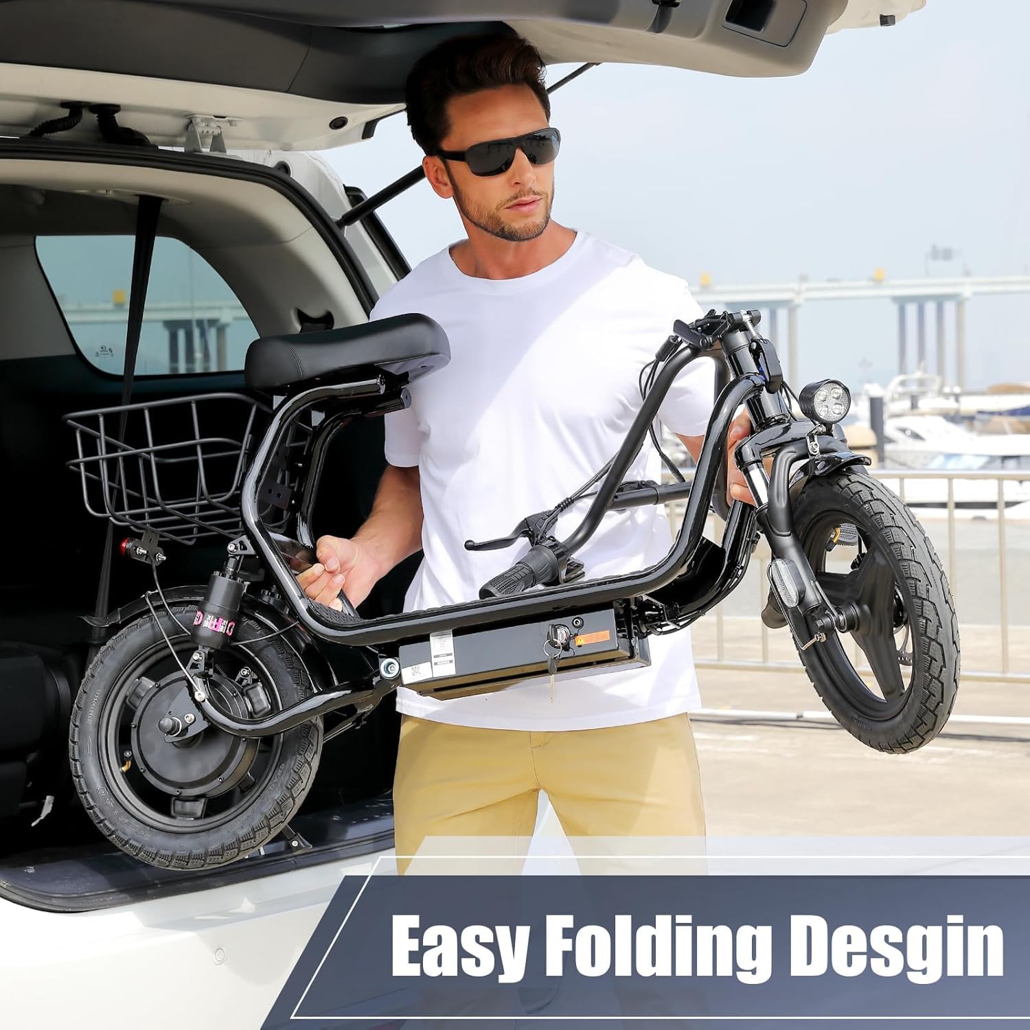 Caroma 819W Peak Electric Scooters for Adults, 14" Fat Tire, 375Wh Battery, 25 Miles Range, 20MPH Top Speed, Foldable Electric Scooter with Seat, Dual Shock Absorbing Electric Bike for Commuting,Blac