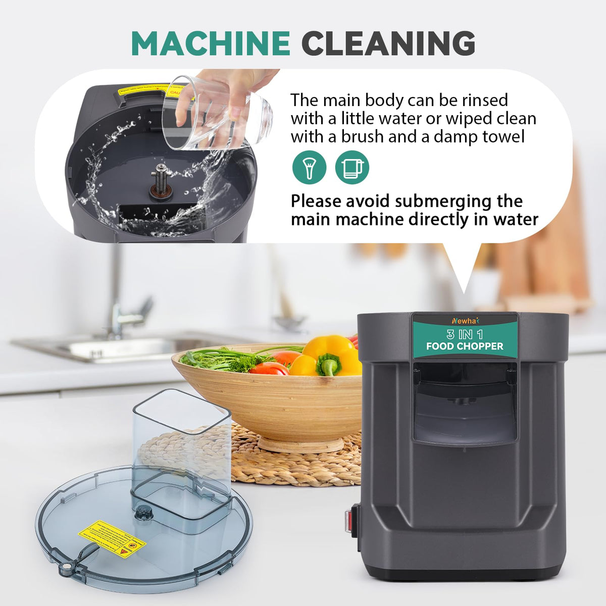 Newhai 3 in 1 Electric Vegetable Dicer Slicer Shredder Multifunctional Vegetable Chopper Automatic Veggie & Fruit Cutter Machine for Commercial & Home Use, 110V, 100W