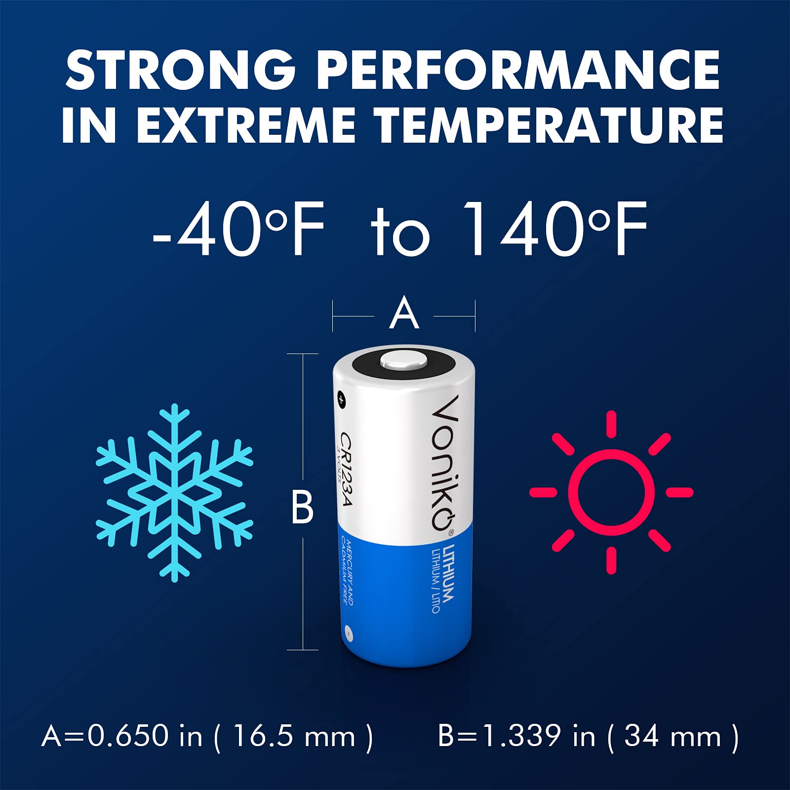 Voniko CR123A Lithium Batteries (12-Pack) – Photo Non-Rechargeable Lithium Battery –3 Volt 123 Battery Lithium 10 Years Shelf Life