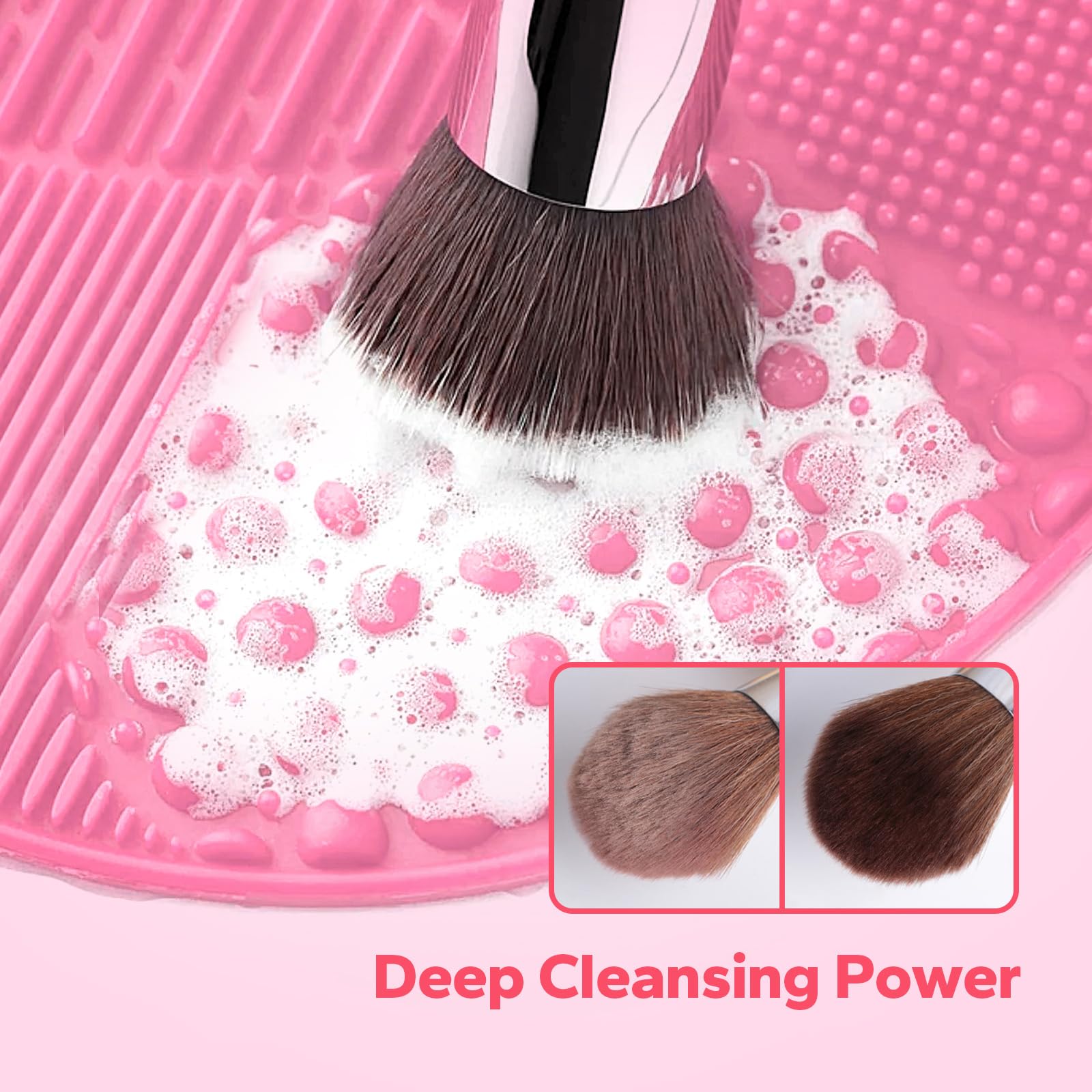 CharmCherry Makeup Brush Cleaner Kit (5 fl.oz), Clean Makeup Brush Cleaner Solution, Makeup Brush Cleaner, Makeup Brush Shampoo, Beauty Sponge, Powder Puff, Makeup Brush Cleanser with Cleaning Mat