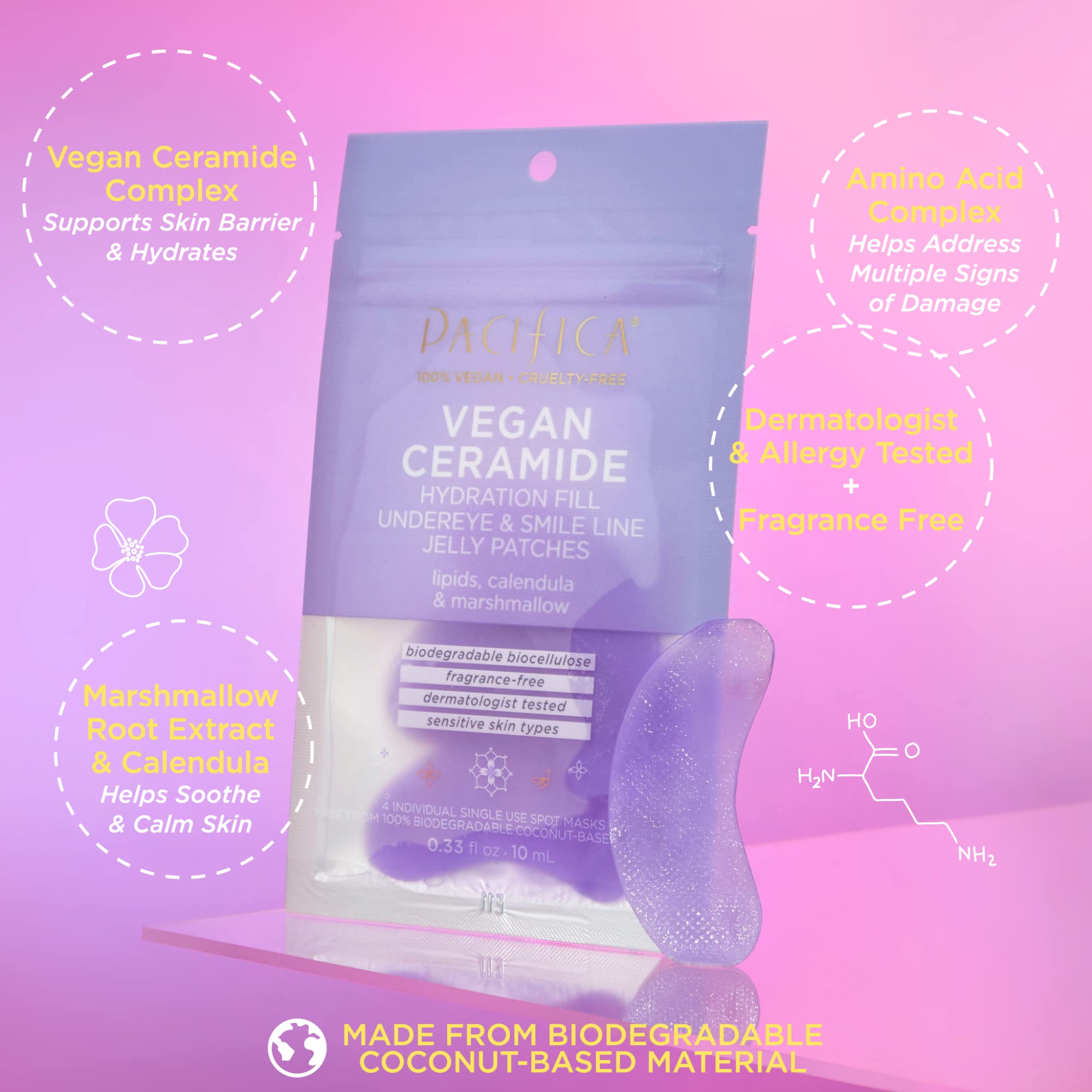 Pacifica Undereye Mask Vegan Ceramide Hydrating Jelly Eye Patches - Under Eye & Smile Line Masks for Fine Lines & Puffiness, Barrier Repair for Sensitive Skin, Fragrance-Free Vegan Clean Beauty