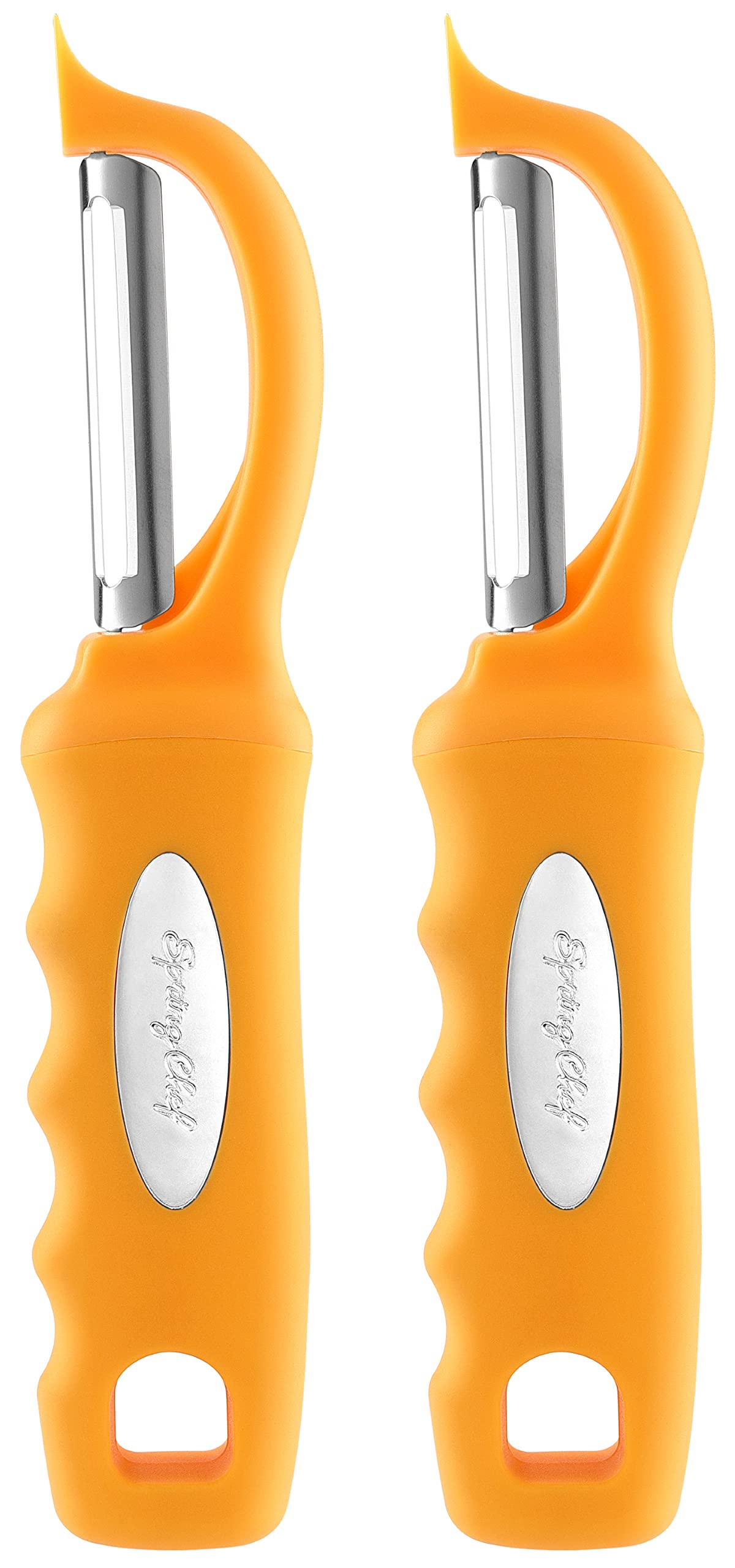 Spring Chef Premium Swivel Vegetable Peeler for Kitchen, Stainless Steel Potato Peeler with Comfortable Handle, Dishwasher Safe Metal Food Peeler for Apple, Veggie, Fruit, Carrot - Set of 2 - Mango