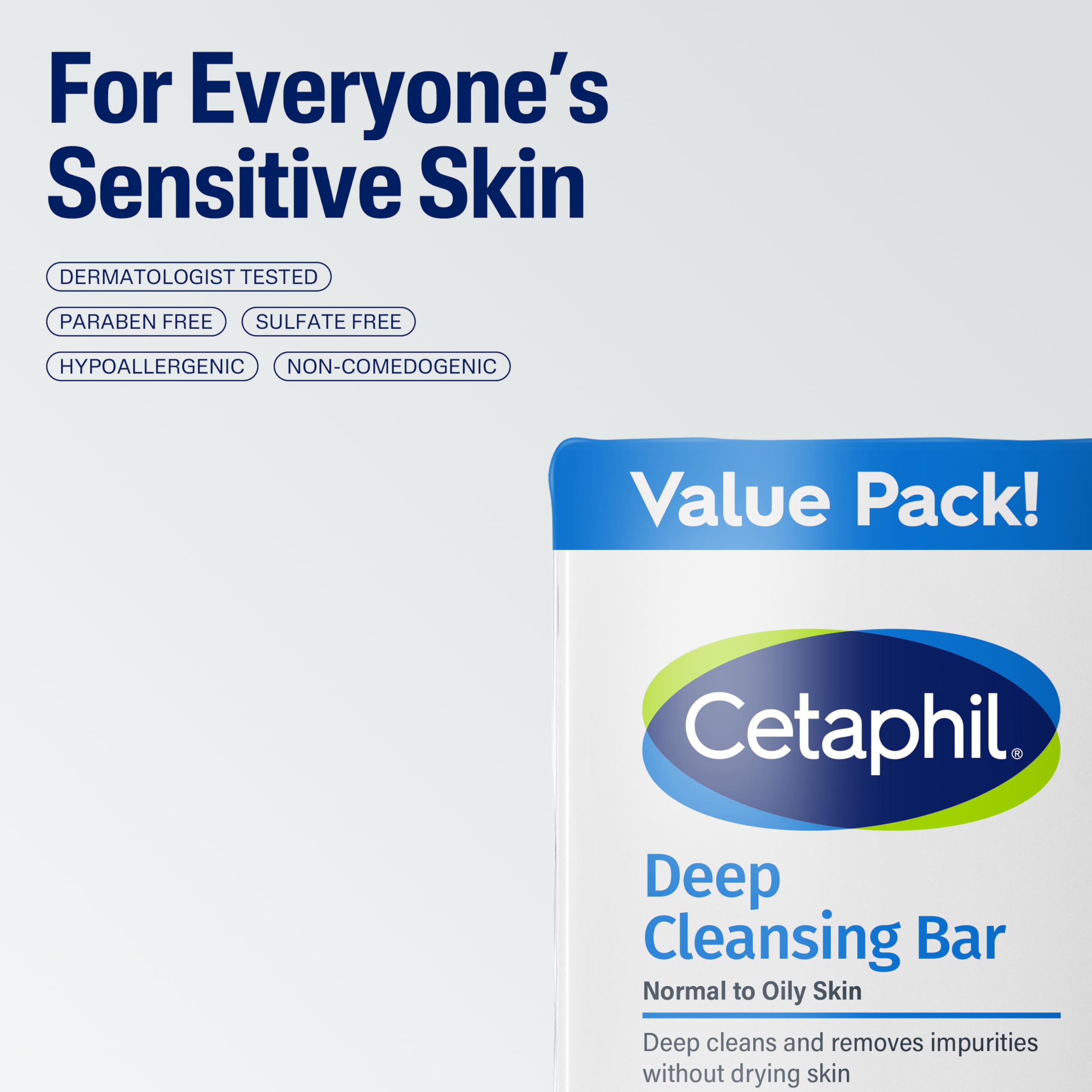 Cetaphil Bar Soap, Deep Cleansing Face and Body Bar, Pack of 3, For Dry to Normal, Sensitive Skin, Soap Free, Hypoallergenic, Paraben Free, Fragrance Free, Removes Makeup, Dirt and Oil
