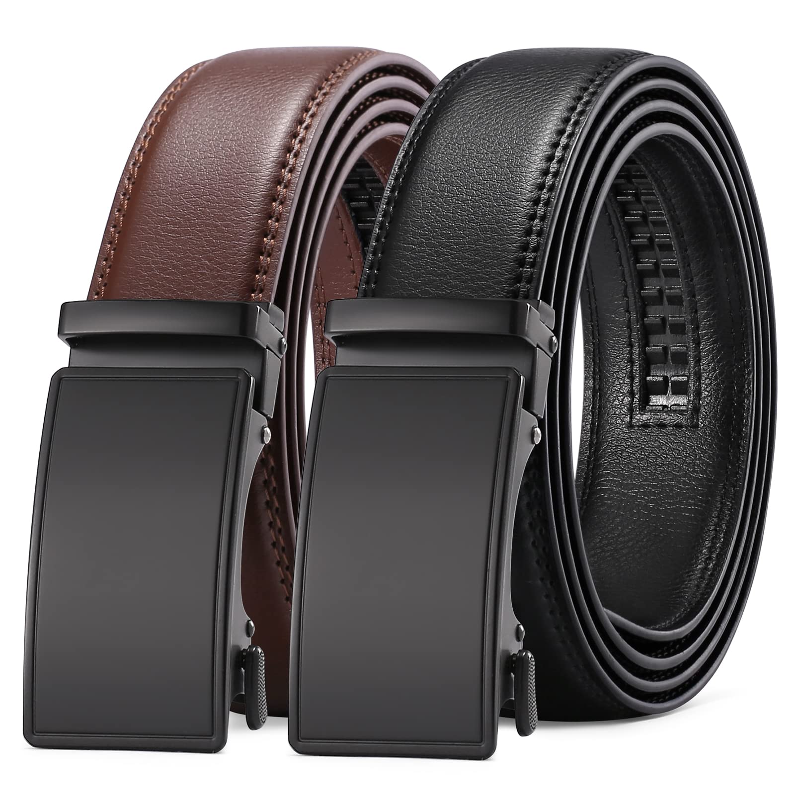 SENDEFN Ratchet Belts for Men 2 Pack, Mens Leather Belt in Gift Set Box for Dress Casual, Size Adjustable Trim to Fit