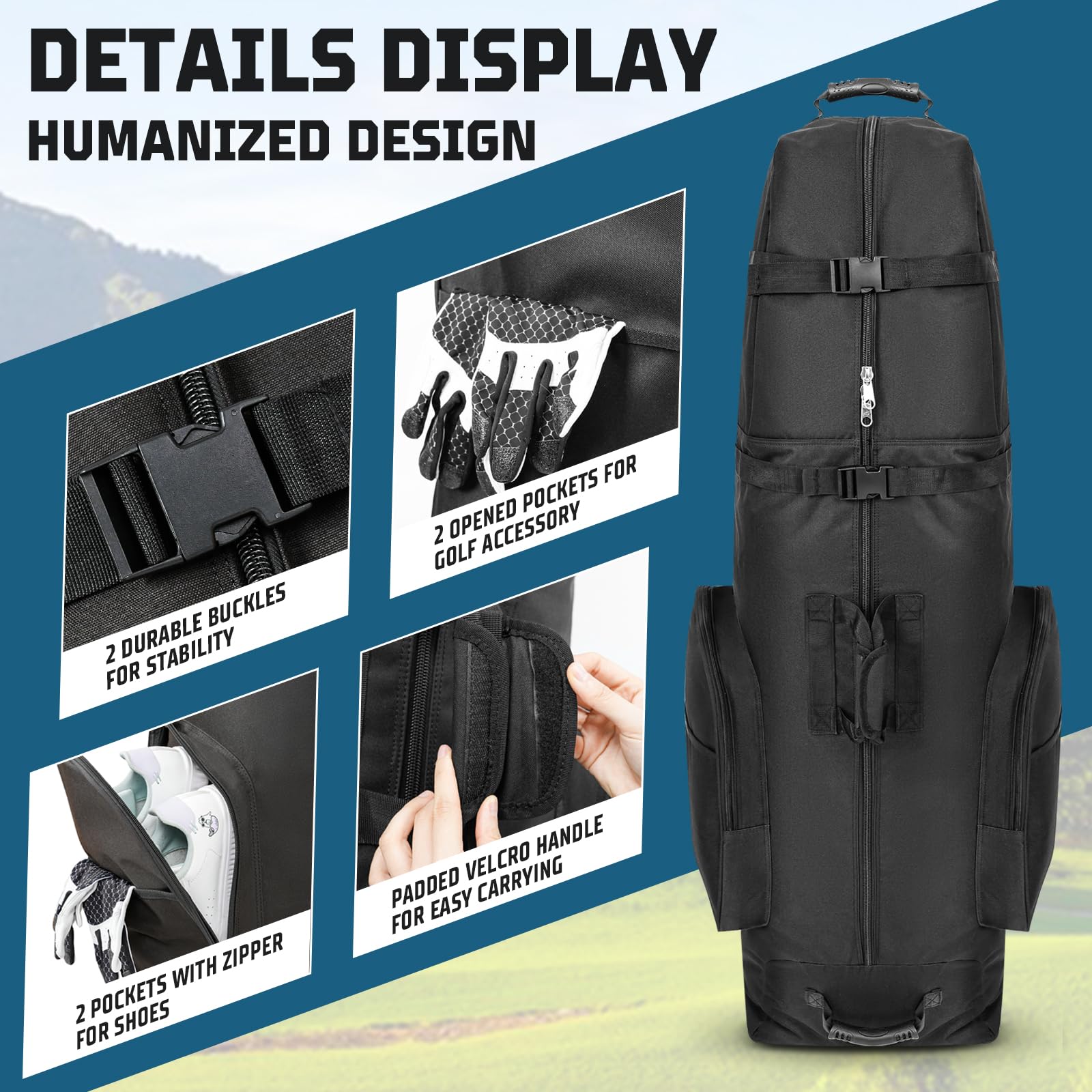 DAREKUKU Golf Travel Bag with Wheels, Portable Golf Club Travel Cover for Airlines, 4 Large Pockets,1200D Heavy Duty Wear-Resistant, Soft Sided Foldable Golf Travel Case for Easy Storage